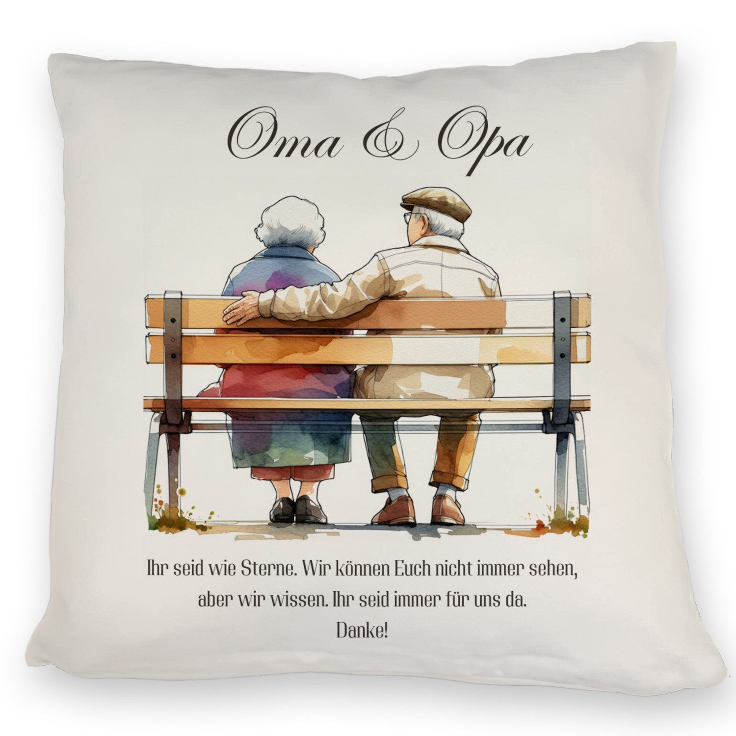 speecheese Dekokissen Oma und Opa auf Bank Kissen