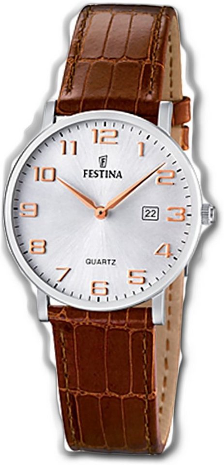 Festina Quarzuhr Festina Leder Damen Uhr F16477/2 Quarz, Damenuhr  Lederarmband, rundes Gehäuse, mittel (ca. 31mm) weiß, silber