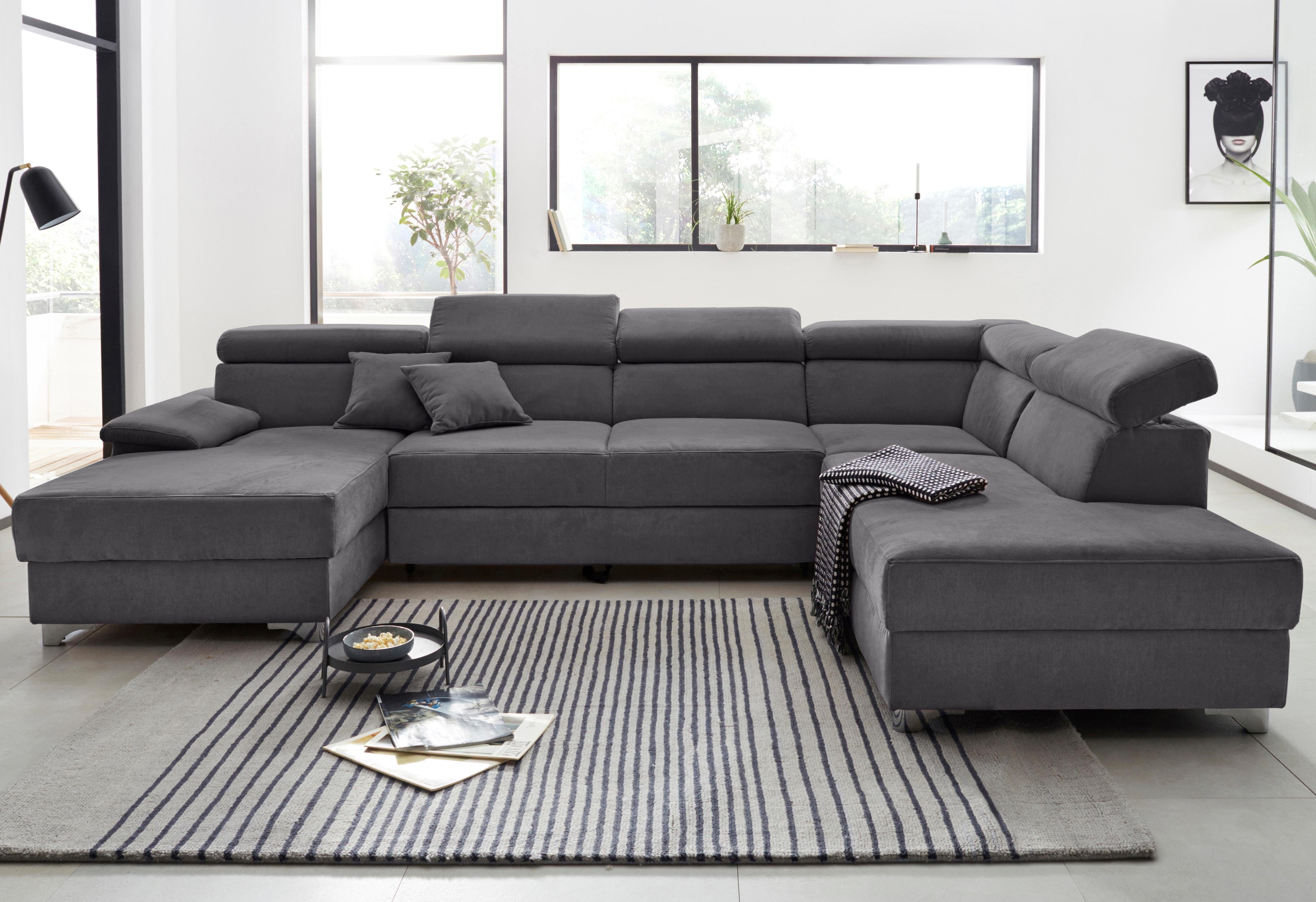 DOMO collection Wohnlandschaft Mira, inklusive Kopfteilverstellung für mehr Wohlfühlkomfort, U-Form, wahlweise mit Bettfunktion und Bettkasten, elegant und modern