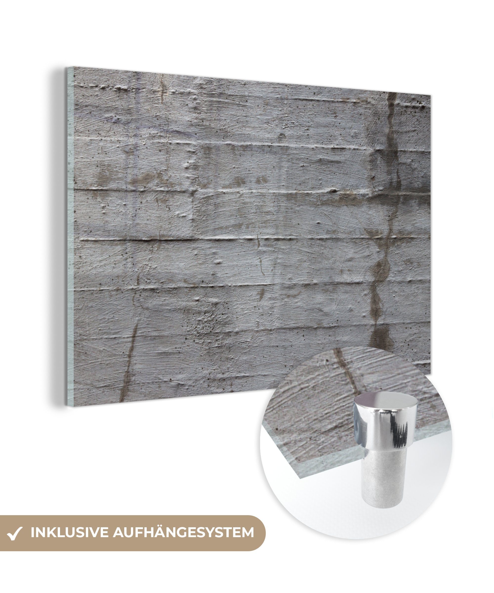 MuchoWow Acrylglasbild Beton - Steine - Grau, (1 St), Acrylglasbilder Wohnzimmer & Schlafzimmer