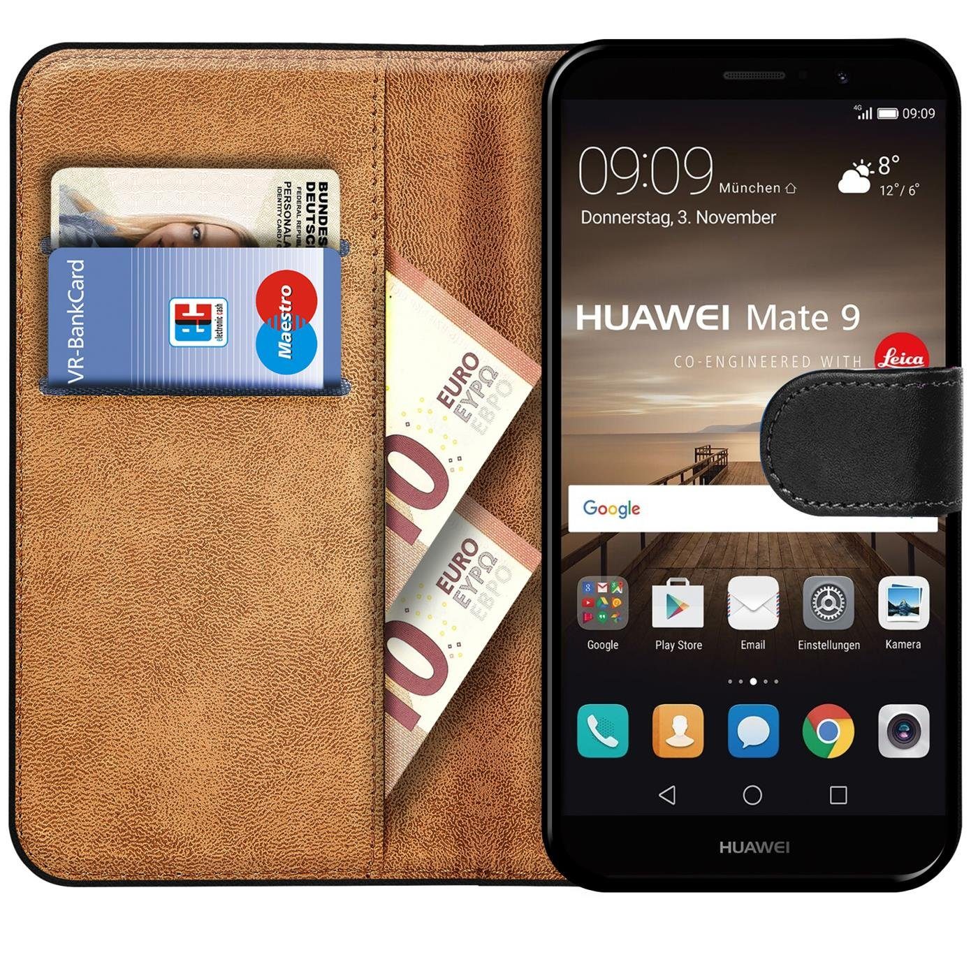CoolGadget Handyhülle Book Case Handy Tasche für Huawei Mate 9 5,9 Zoll, Hülle Klapphülle Flip Cover für Mate 9 Schutzhülle stoßfest