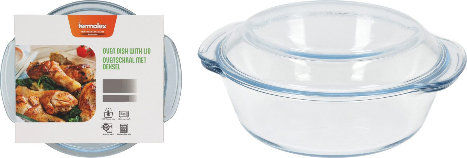 Koopman Auflaufform Bratform Rund Glas 26x23x11cm 2 Tlg. Set, Glas, (1-St), 2-teilig, Transparent, -30° bis 240°, Borosilikatglas