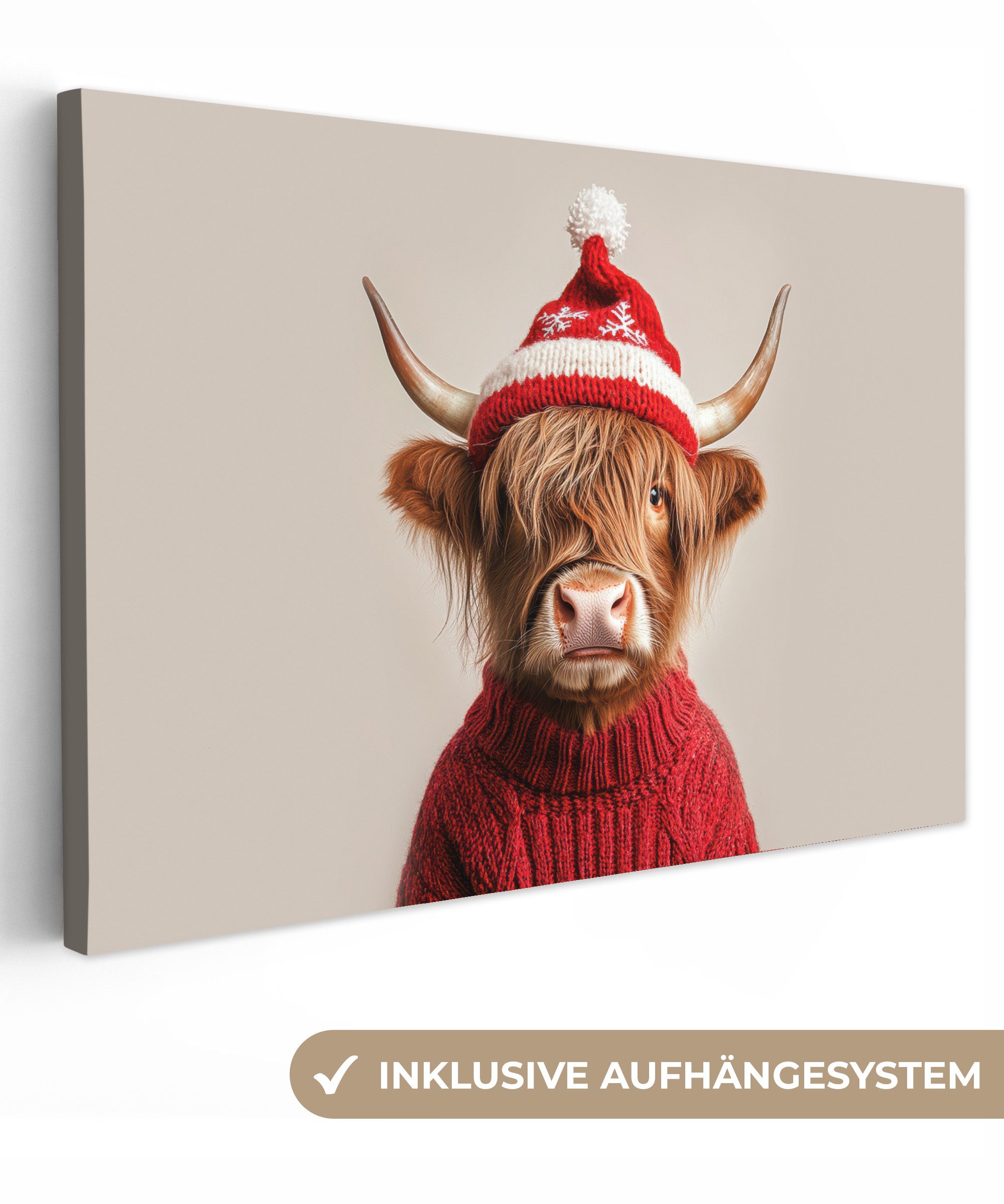 OneMillionCanvasses® Leinwandbild Schottischer Highlander - Weihnachten - M günstig online kaufen