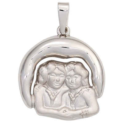 Schmuck Krone Kettenanhänger Sternzeichen Anhänger Zwilling aus 925 Silber teilmatt Halsschmuck Damen, Silber 925