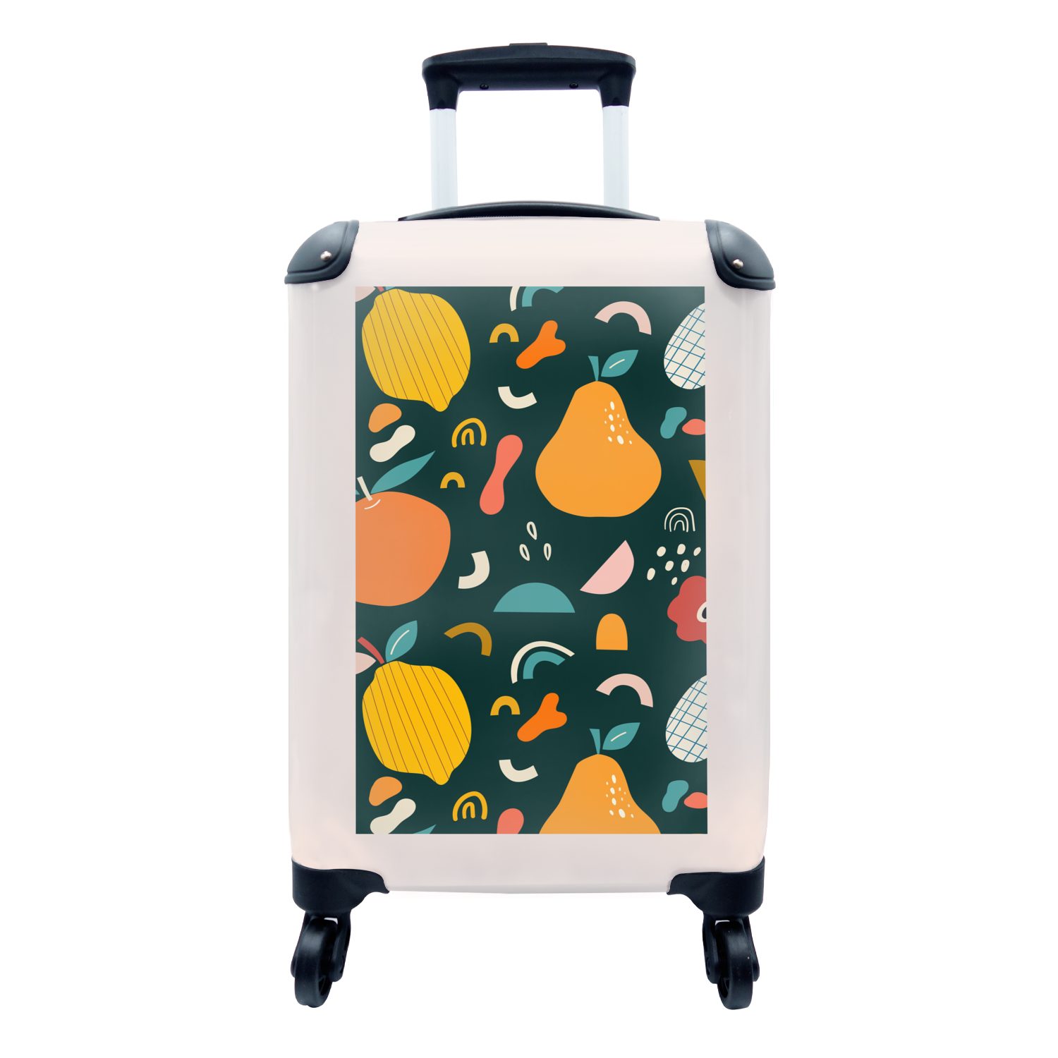 MuchoWow Handgepäckkoffer Lebensmittel - Obst - Blumen - Muster, 4 Rollen, Reisetasche mit rollen, Handgepäck für Ferien, Trolley, Reisekoffer