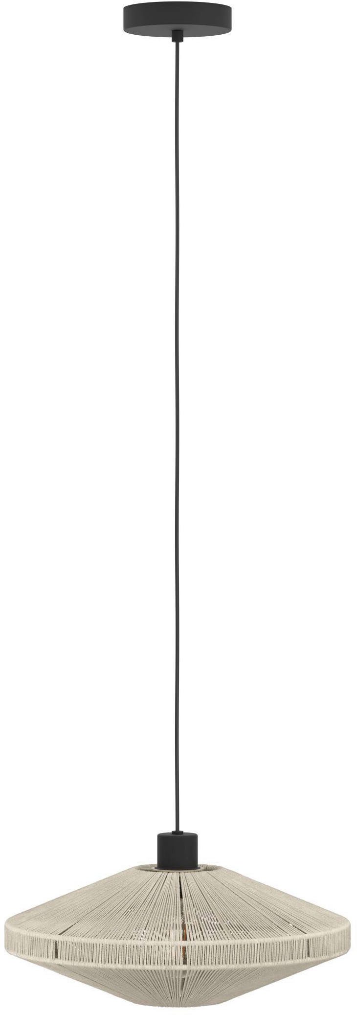 EGLO Hängeleuchte Midsumer Hängelampe, Esszimmerlampe japanisch, Metall und Textil, E27, ohne Leuchtmittel, Hängeleuchte - H110 x Ø38 cm - schwarz - 1X40W exkl.