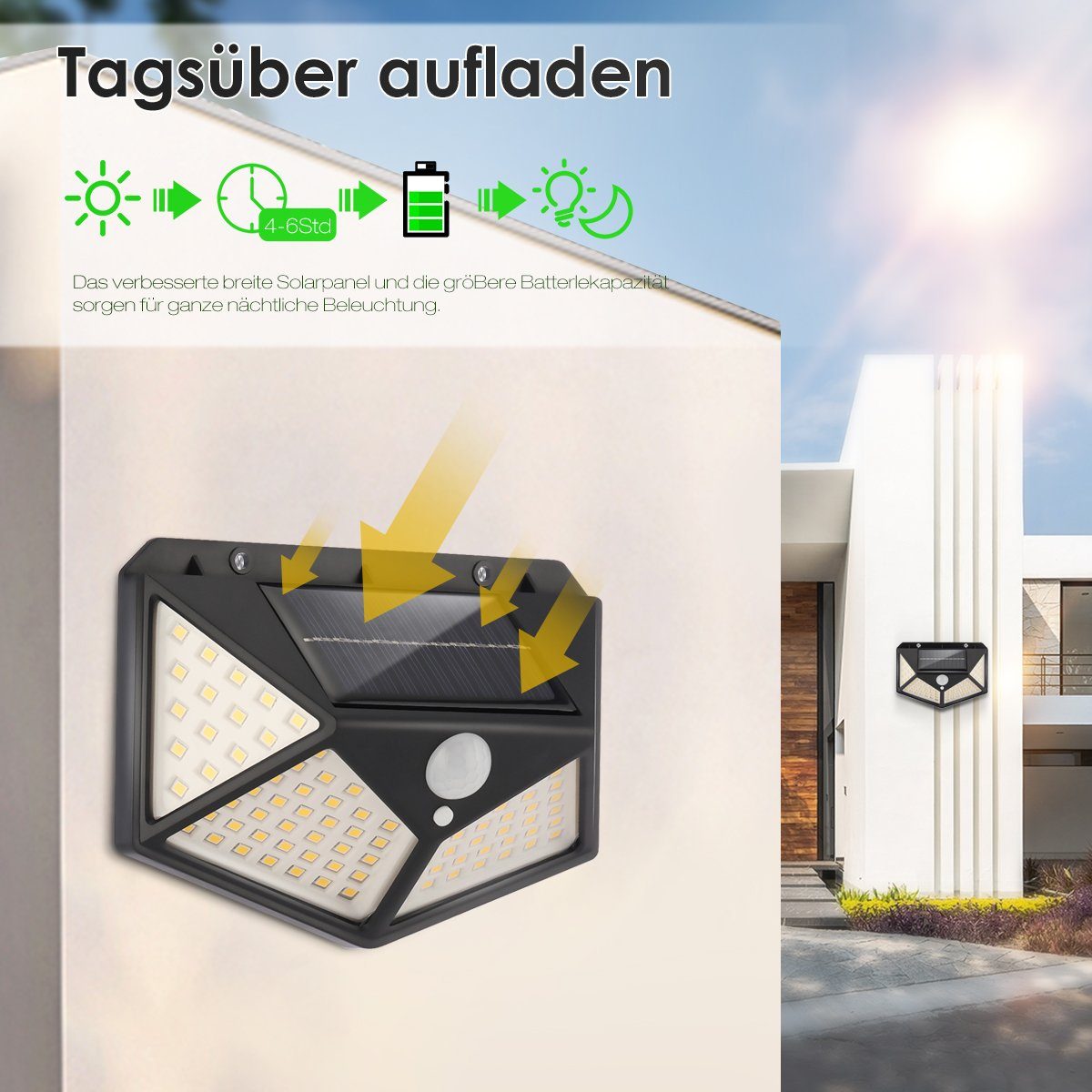 Solarleuchte Bewegungsmelder fest LED IP65 100 Gartenlampe Licht ‎Warmweiß Außenleuchte oyajia Strahler LEDs Solarstrahler, integriert, mit LED 2er Lampe Solarleuchte Solarleuchte