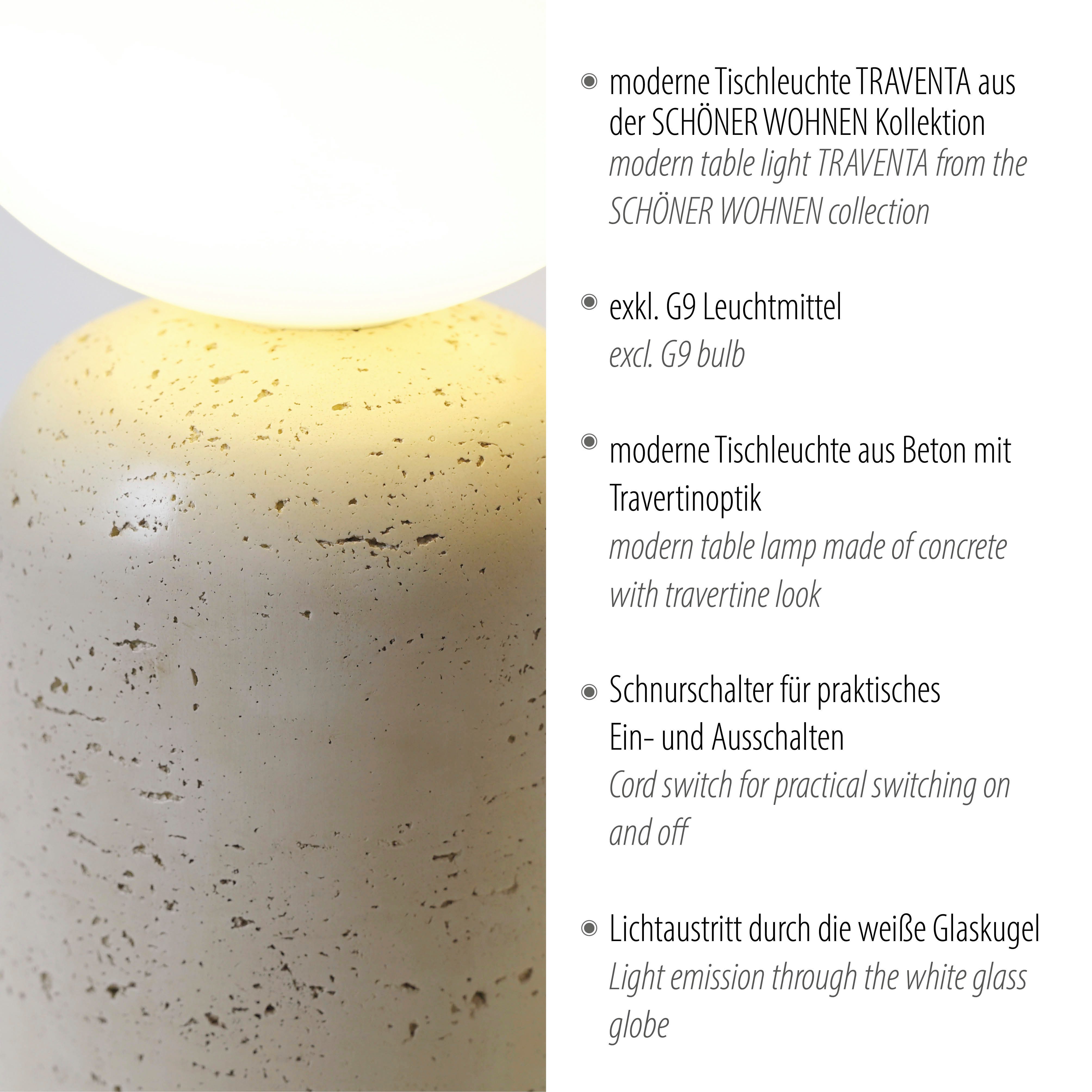 SCHÖNER WOHNEN-Kollektion LED Tischleuchte TRAVENTA, Ein-/Ausschalter, ohne Leuchtmittel, SCHÖNER WOHNEN Kollektion, Travertinoptik, Downlight – Bild 5 von 5