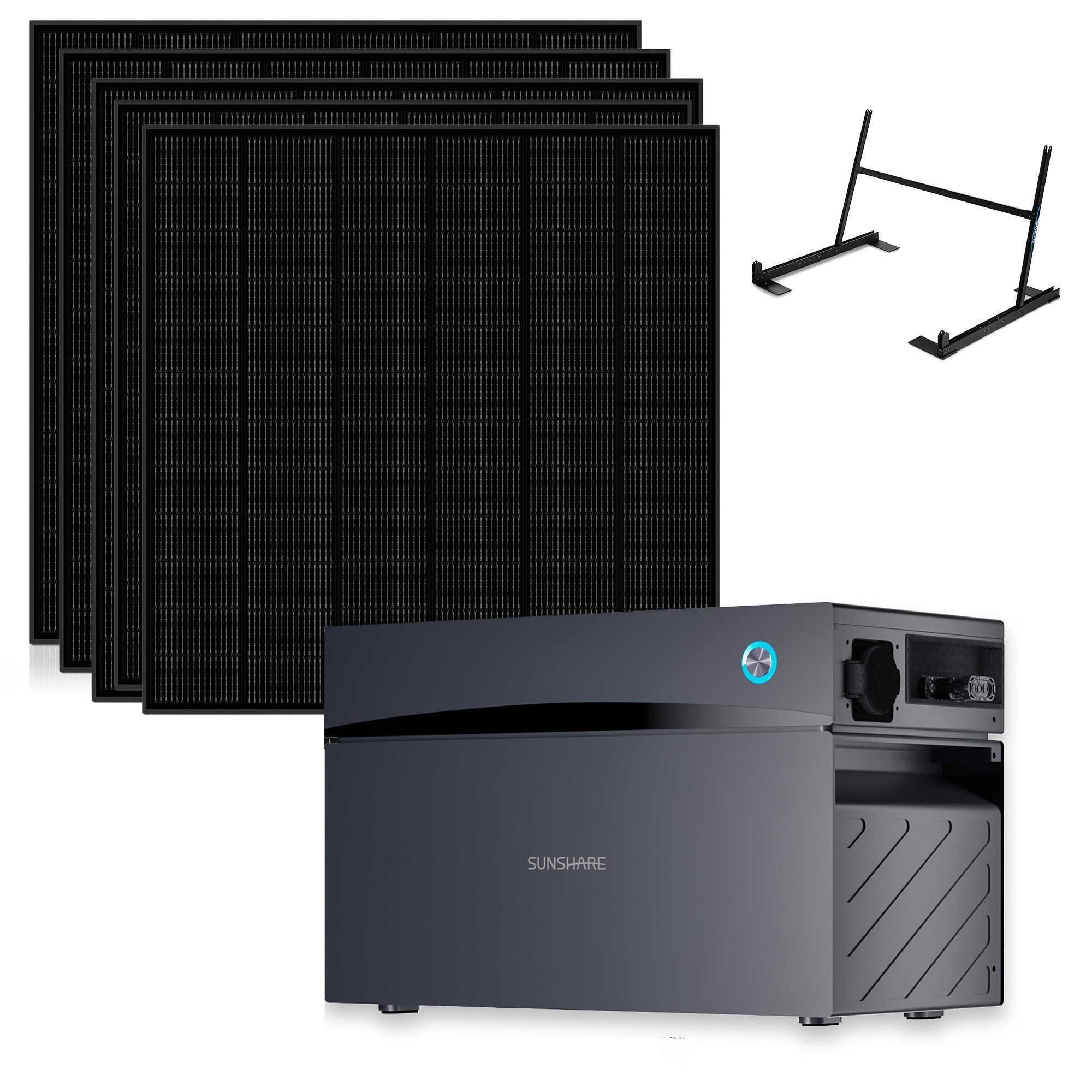 Sunshare Balkonkraftwerk Ray 1140/1425W mit 2kWh Glory Speicher & Flachdach-/Gartenhalterung, 285 W, Monokristallin N‑Typ TOPCon, (Komplettset, 5-St), Ideal für Flachdach & Garten, flexibel ausrichtbar und erweiterbar