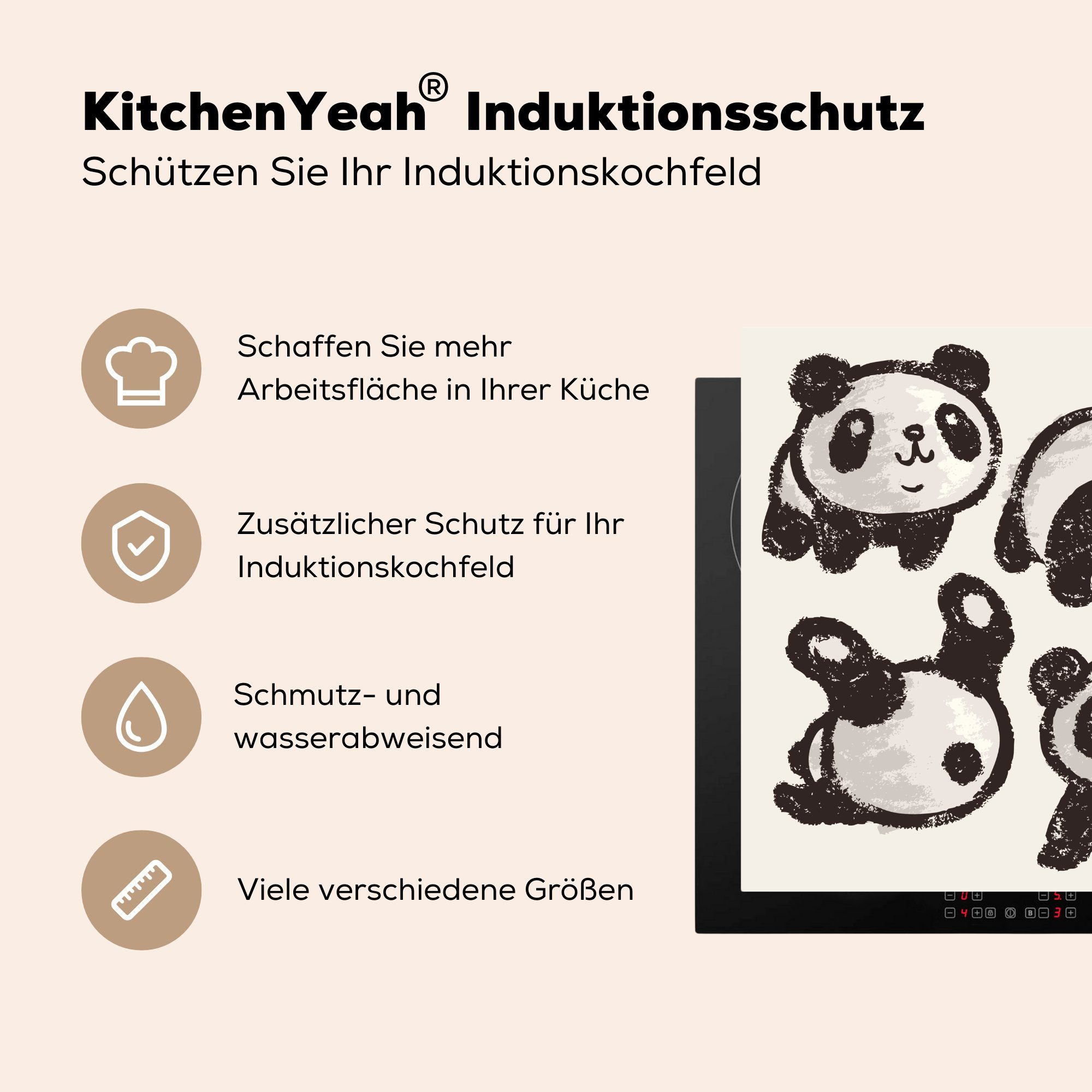 MuchoWow Herdblende-/Abdeckplatte Tiere für - Panda Arbeitsplatte küche Schwarz, - Vinyl, tlg), (1 cm, Ceranfeldabdeckung, 78x78