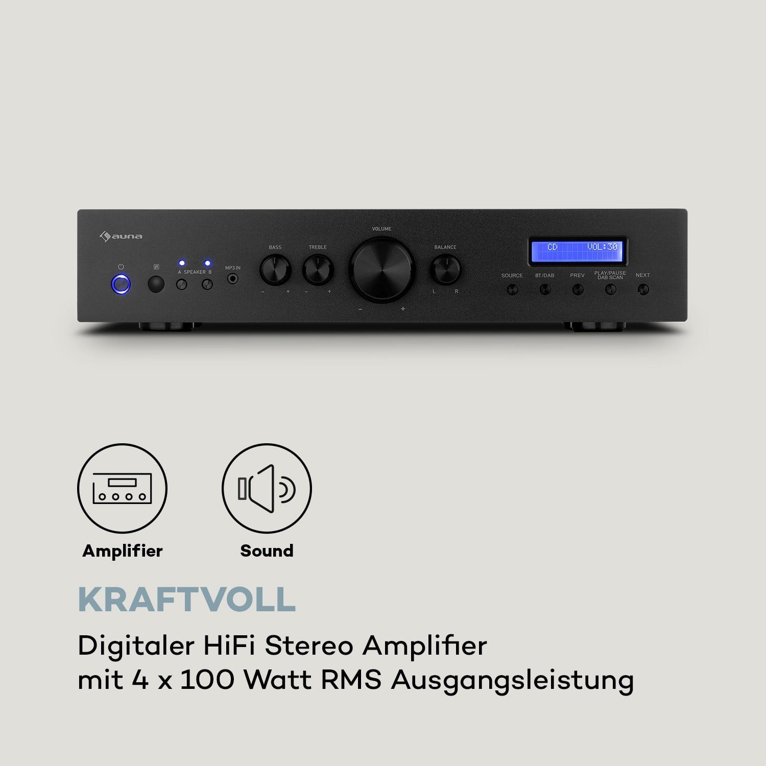 Auna Kanäle: Audioverstärker Verstärker 400 Stereo Amplifier Audio Schwarz HiFi (Anzahl AMP-CD608 4-Kanal, W, DAB DAB+ Radio) Bluetooth Digital