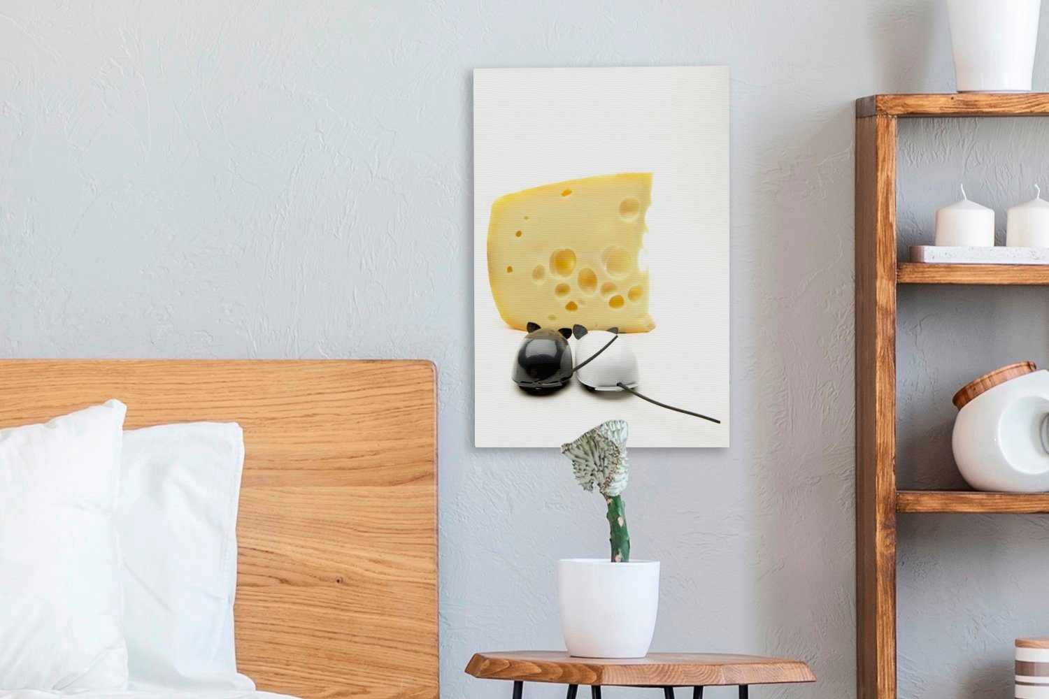 Leinwandbild 20x30 Gemälde, Leinwandbild Mäusen, inkl. mit fertig bespannt St), zwei Stück Zackenaufhänger, Käse (1 Schweizer OneMillionCanvasses® cm