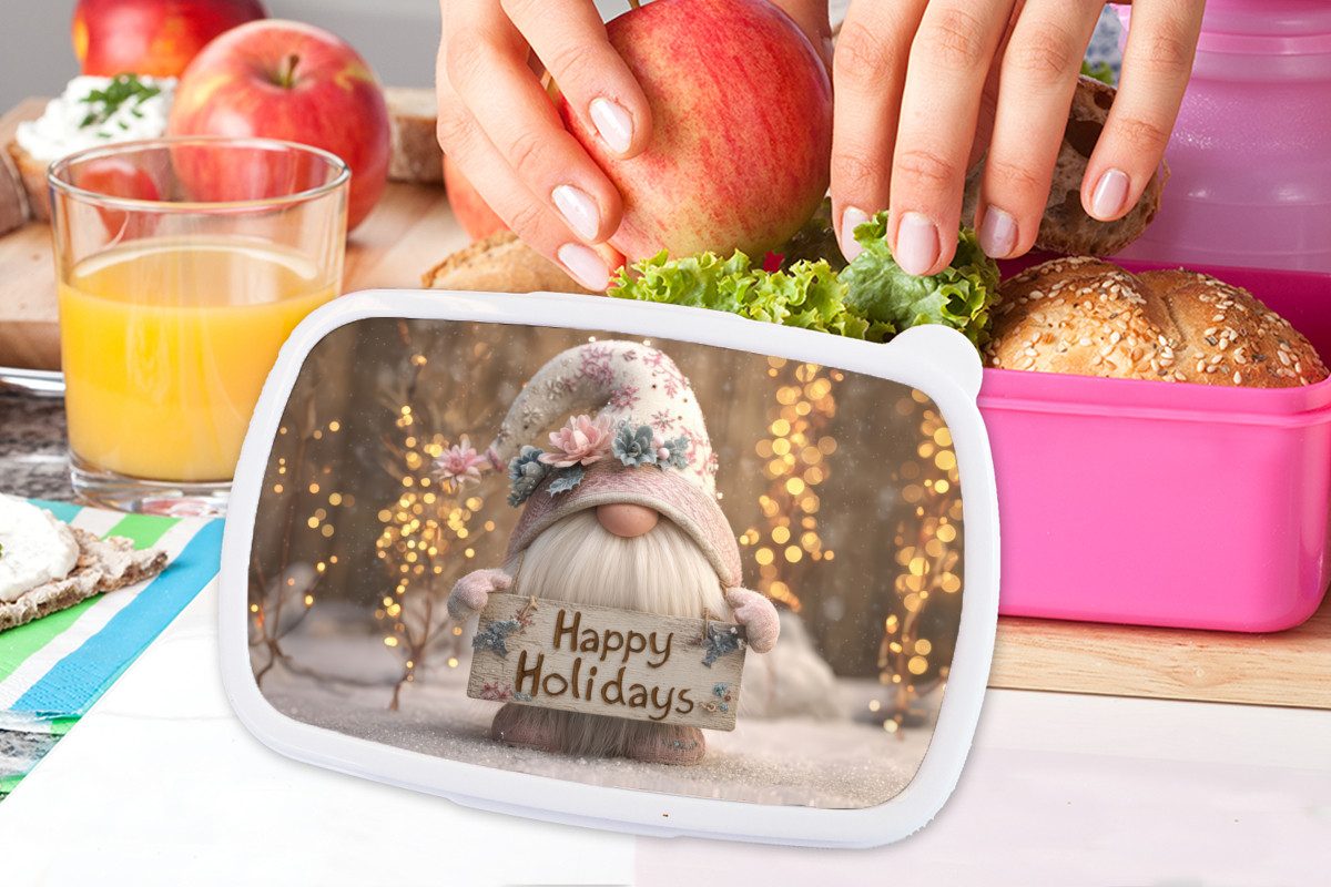MuchoWow Lunchbox Weihnachten - Wichtel - Teller - Bunt, Kunststoff, (2-tlg), Brotdosen, Lunch Box, Brotbox für Kinder und Erwachsene