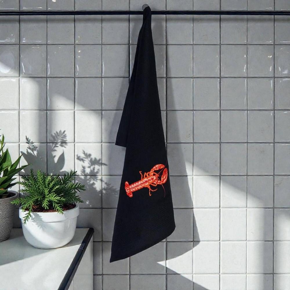 Vista Portuguese Geschirrtuch Lobster bestickt in Schwarz