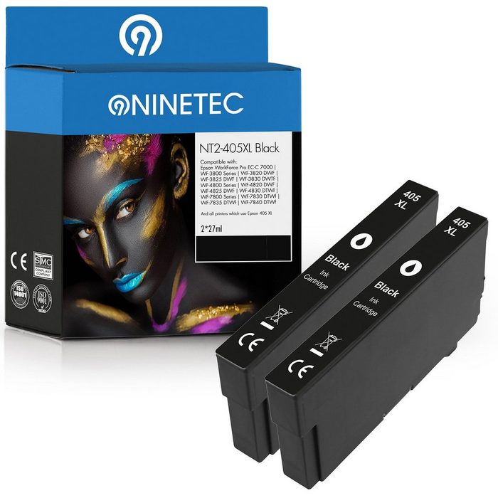 NINETEC 2er Set ersetzt Epson 405XL Black Tintenpatrone