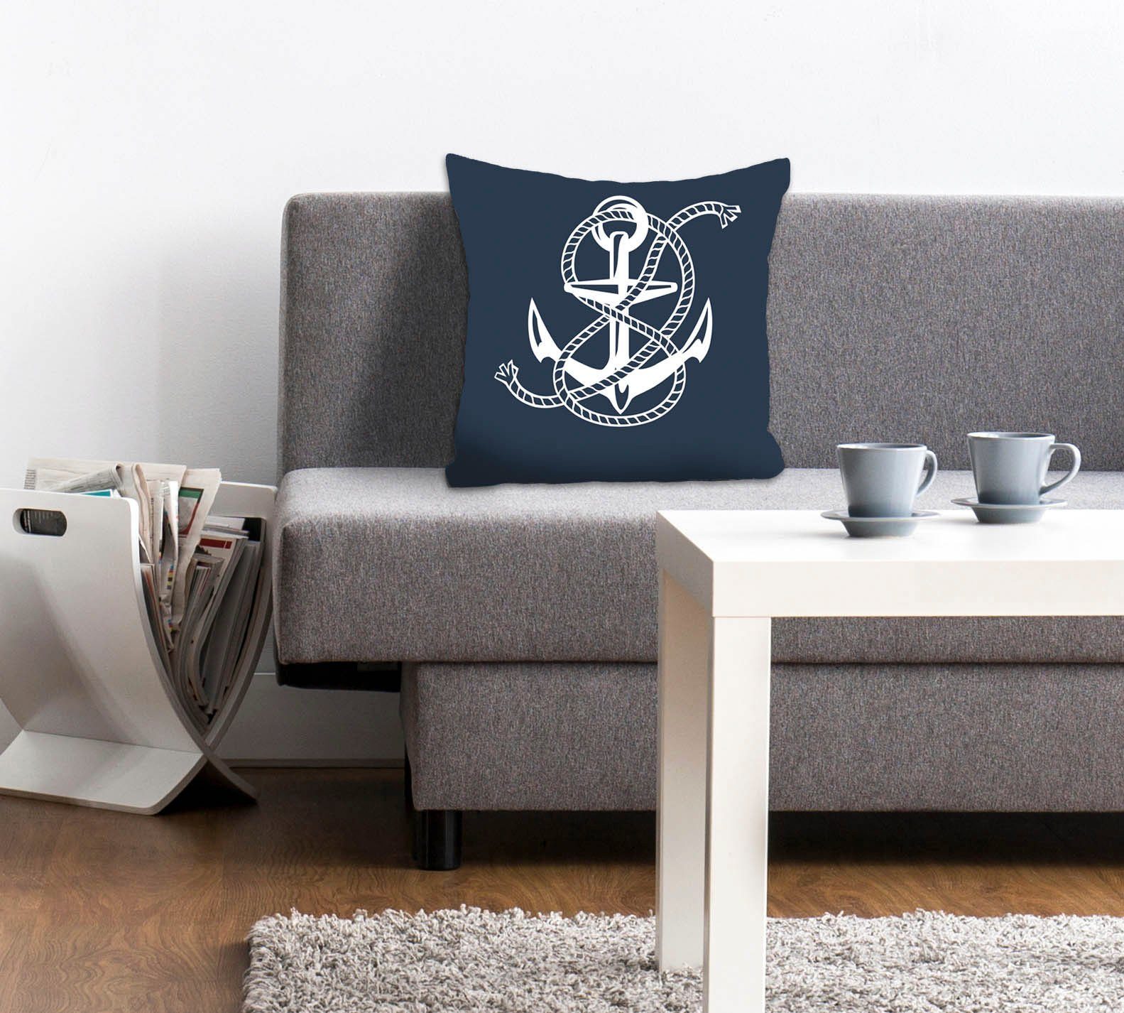 queence Декоративные подушки Jessica, Подушкиhülle,Anker,Tau,Maritim,Nautisch,Strand,Sommer,Blau,Weiß