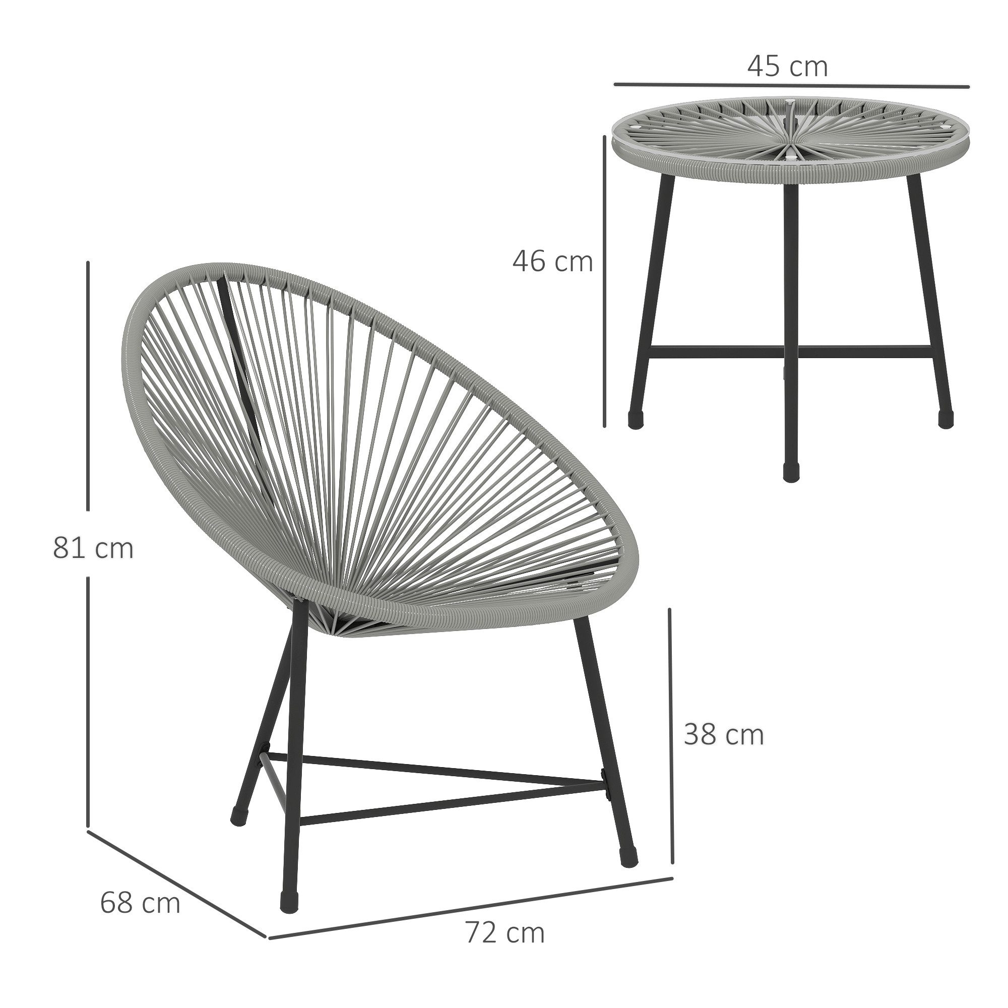 Outsunny Sitzgruppe mit 2 Stühle, Tisch, (Balkonmöbel, 3-tlg., Gartenmöbel Set), für Garten, Terrasse Balkon, Grau