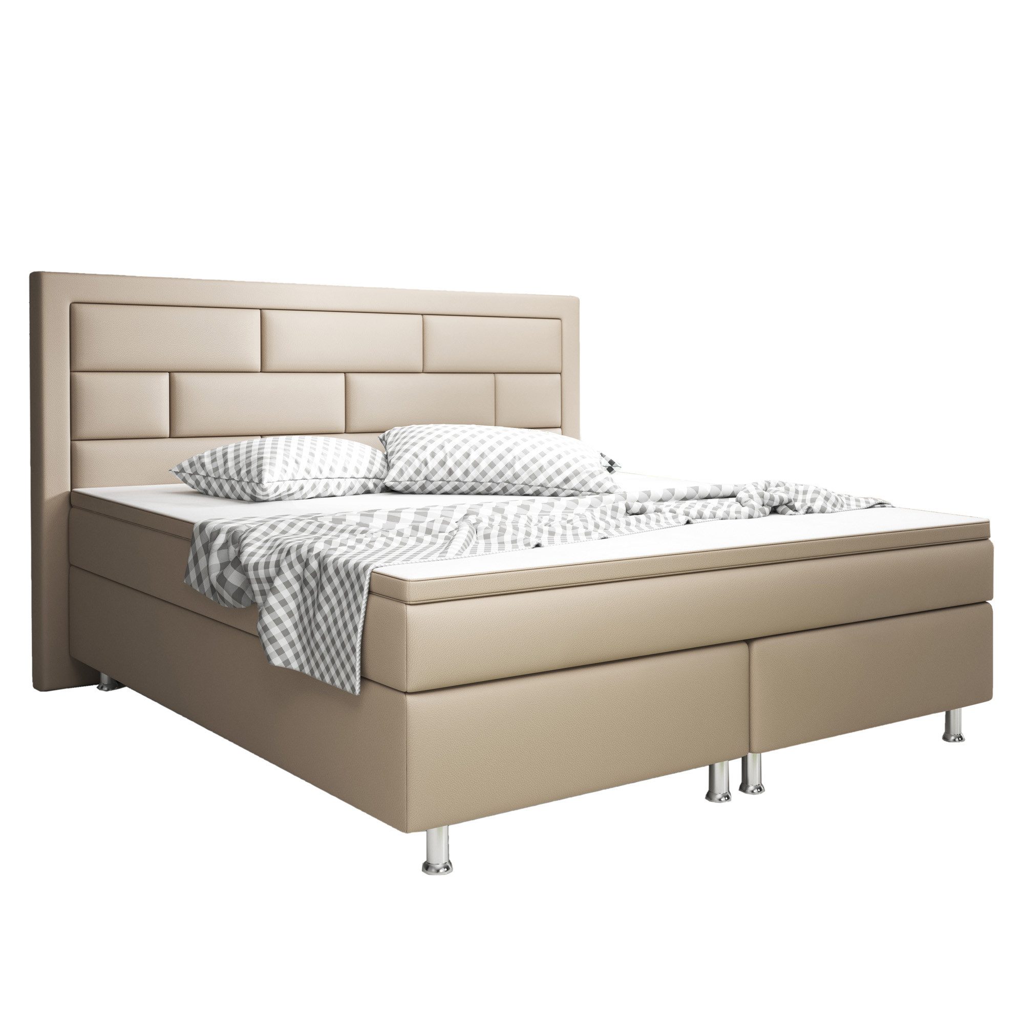 inter Boxspringbett Nizza Kunstleder mit 7 Zonen Taschenfederkernmatratzen und Topper (180x200 cm, Muddy mit 7 Zonen Taschenfederkernmatratzen und Topper), Taschenfederkern-Komfort, gepolstertes Kopfteil, inklusive Matratzen