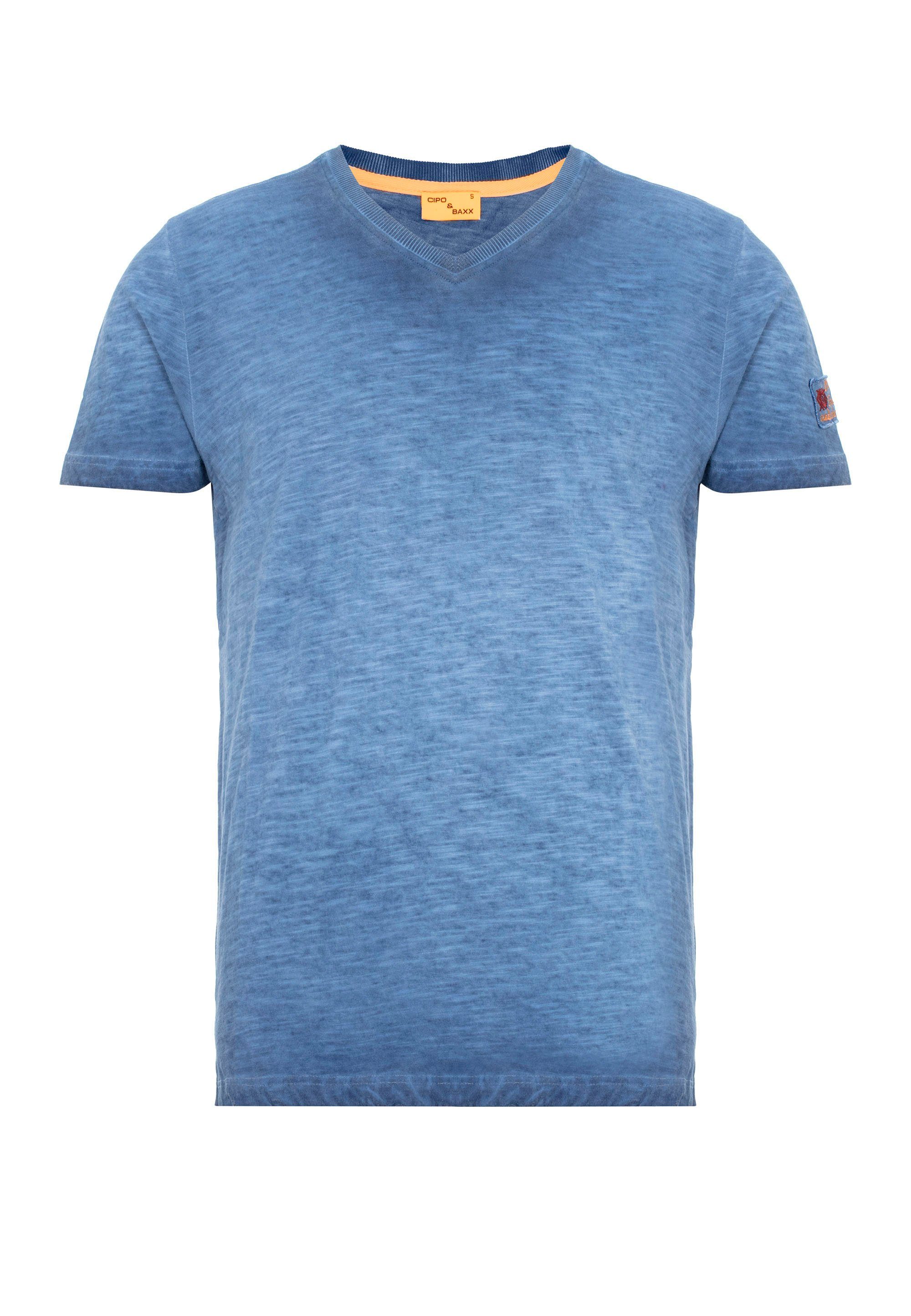 Cipo & kleinem indigo Logo-Patch T-Shirt mit Baxx