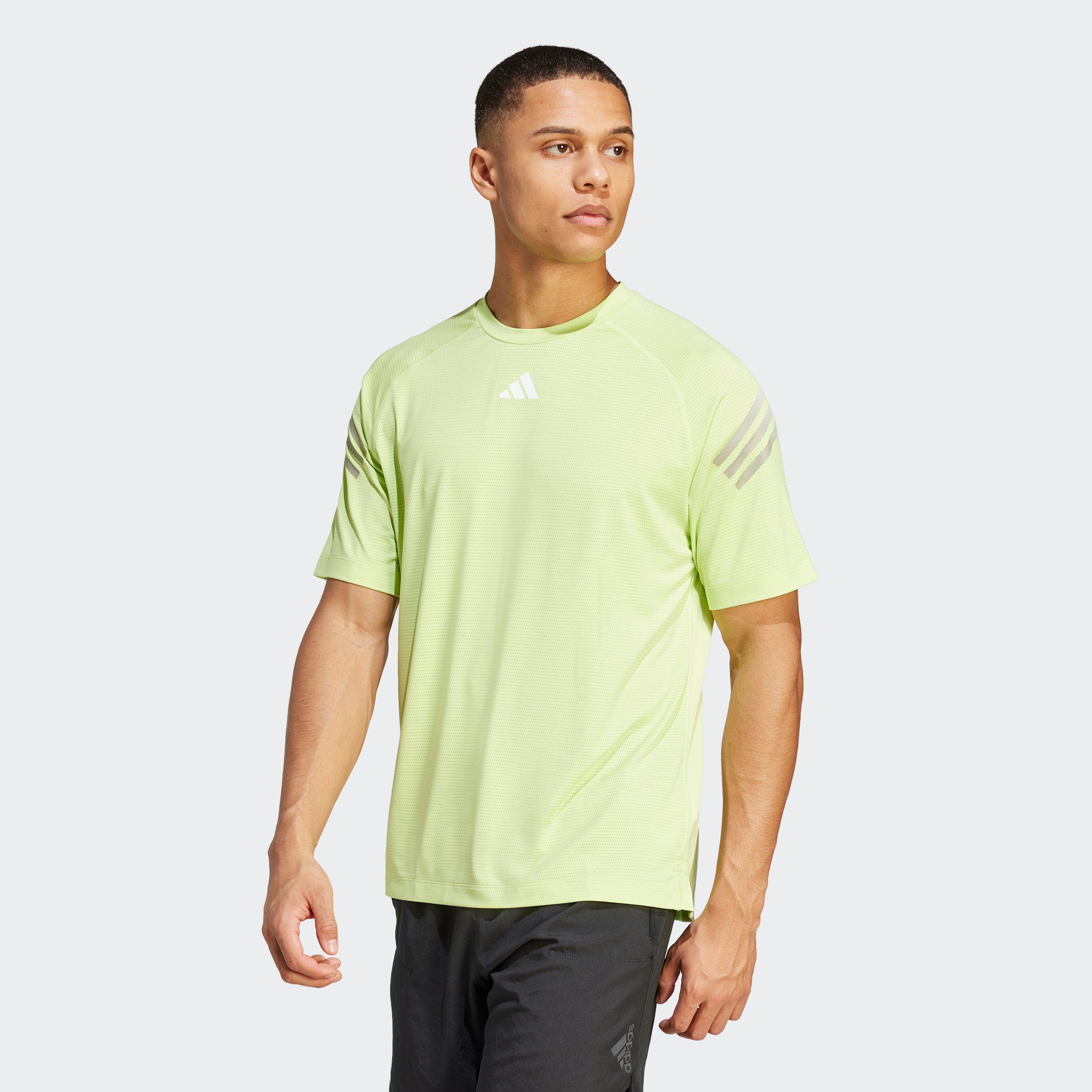 adidas Performance T-Shirt TRAIN ICONS TRAINING / Pulse Pebble 3-STREIFEN Lime White Silver 