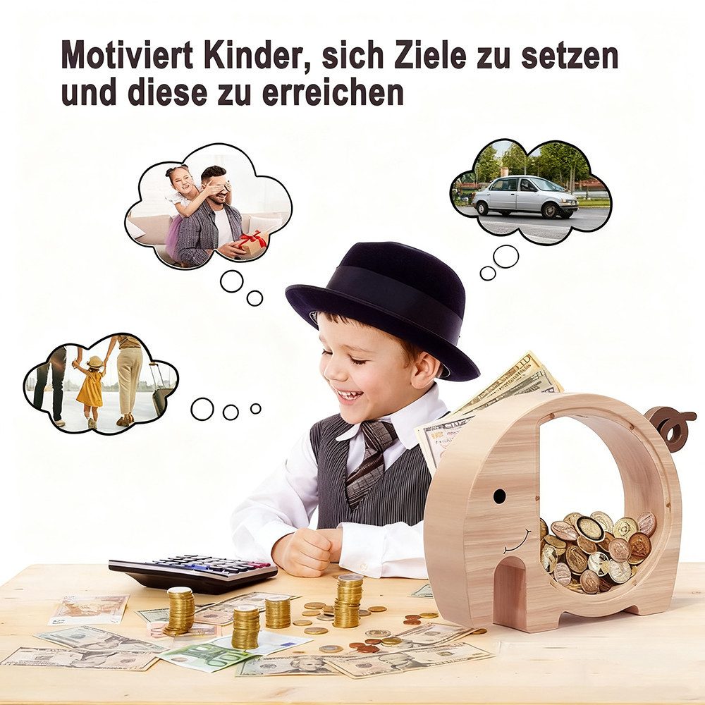 CLTYQ Spardose Holz-Spardose für Kinder, Münzen und Kleingeld,große Münzbox, kreative Sparbüchse, personalisiertes Geschenk für Geburtstag – Bild 5 von 5