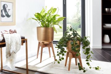 KADIMA DESIGN Blumenständer Alu-Holz Pflanzkübel Set, stilvoll & modern in goldbraun