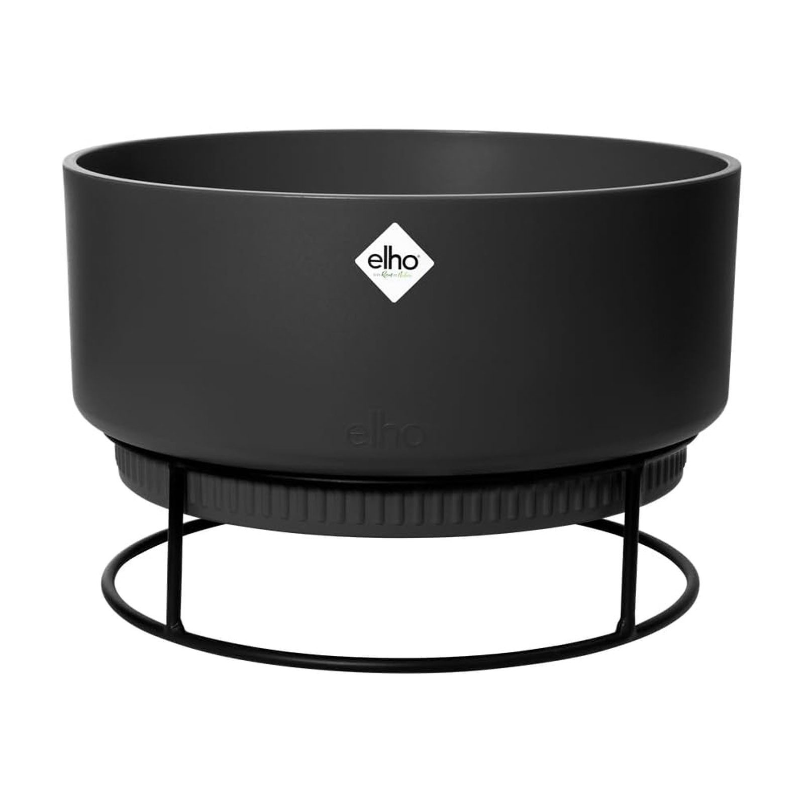 Elho Blumentopf b.for studio Designer Pflanzentopf Blumenschale, Ø 30 cm Schwarz mit Halterung