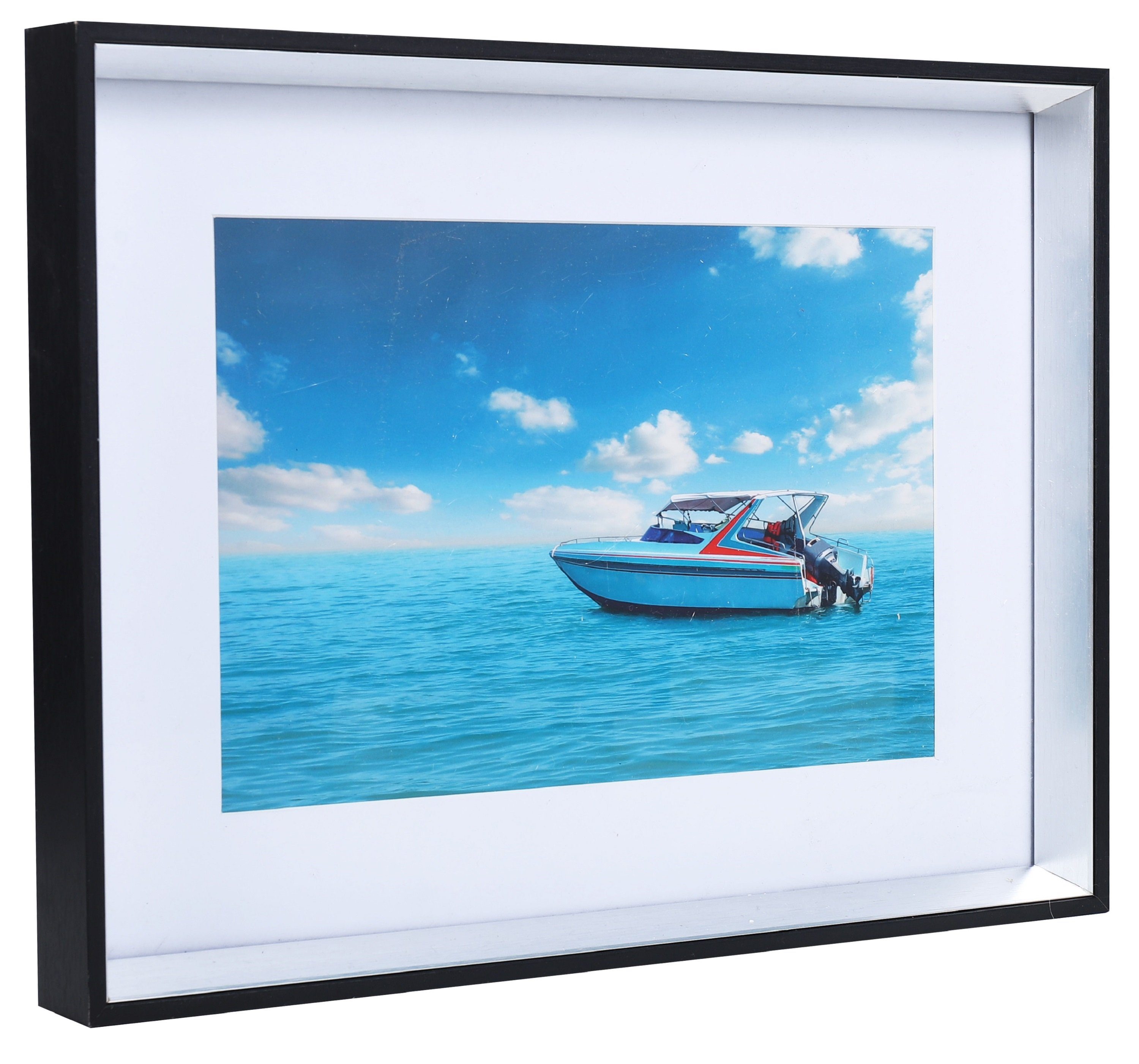 ecosa Bilderrahmen EO-8150, Echtglas, Hoch- & Querformat, Passepartout, Echtholzdesign, Material: MDF, Wandhalterung