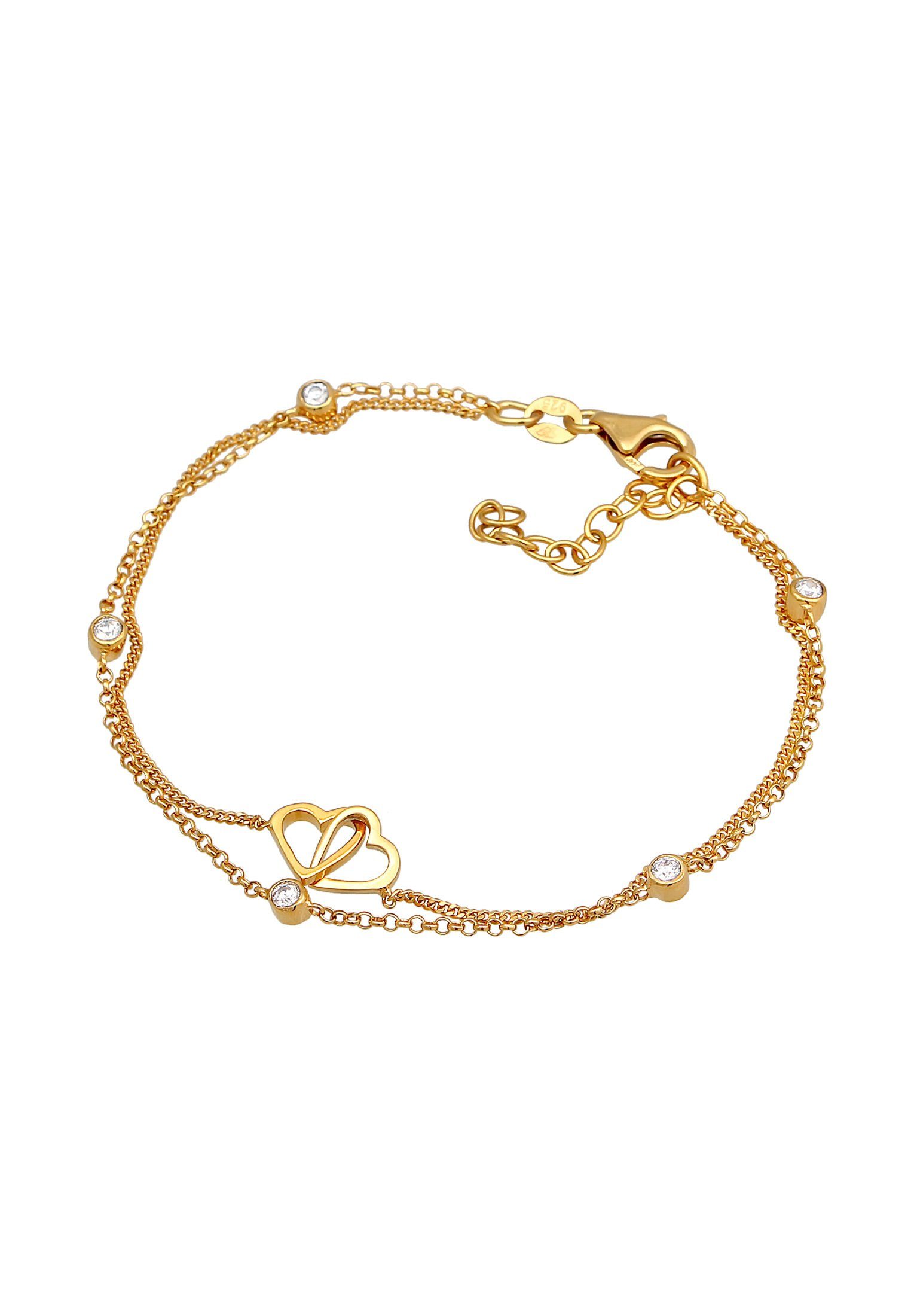 Elli Herz Layerkette Romantische Armband Herz Silber, Zirkonia 925 Gold
