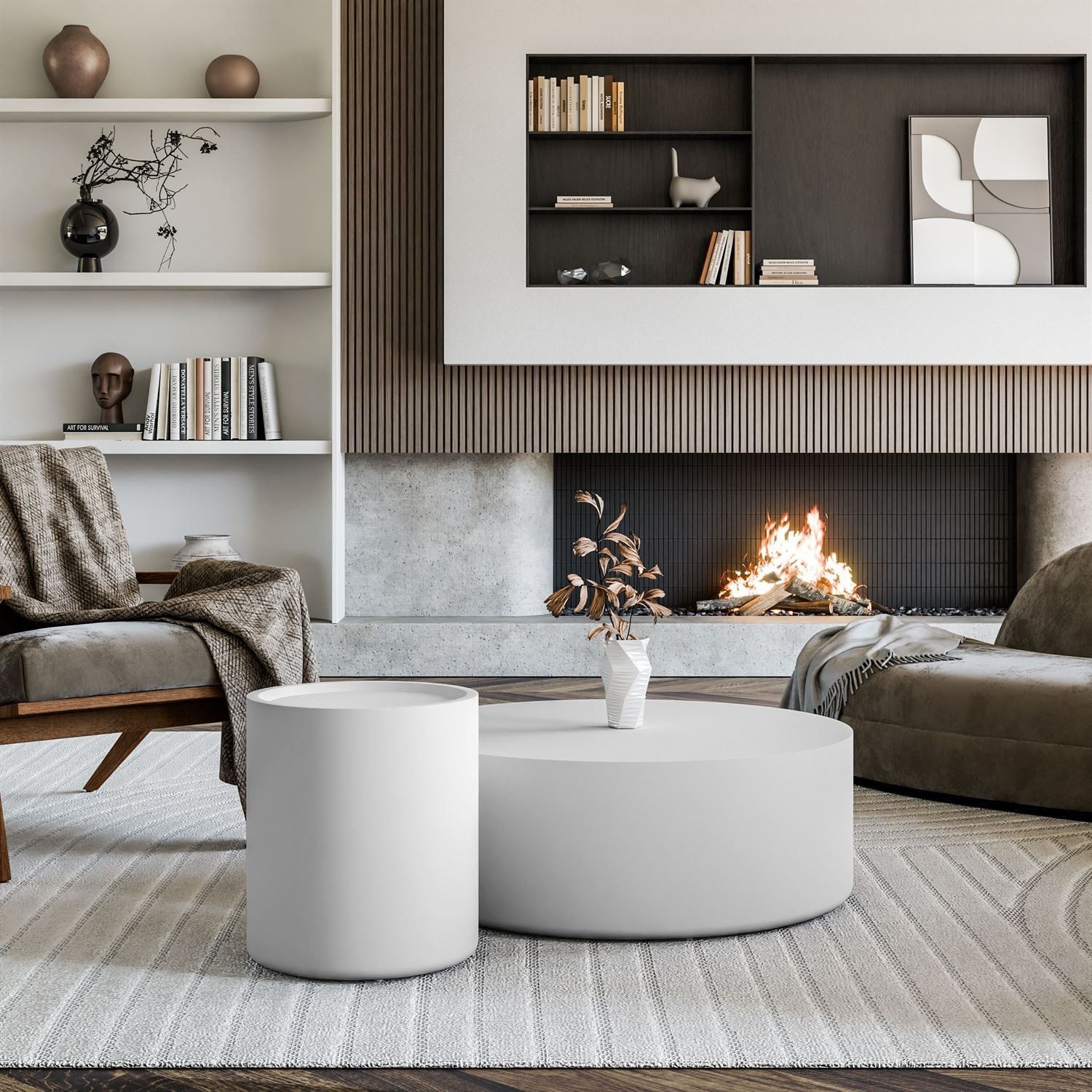 ALLHOUSE24 Couchtisch Set LUMORA 2-teiliges Designer-Set in moderner Eleganz fürs Wohnzimmer (2er Set), Durchmesser: ⌀90 cm & ⌀40 cm