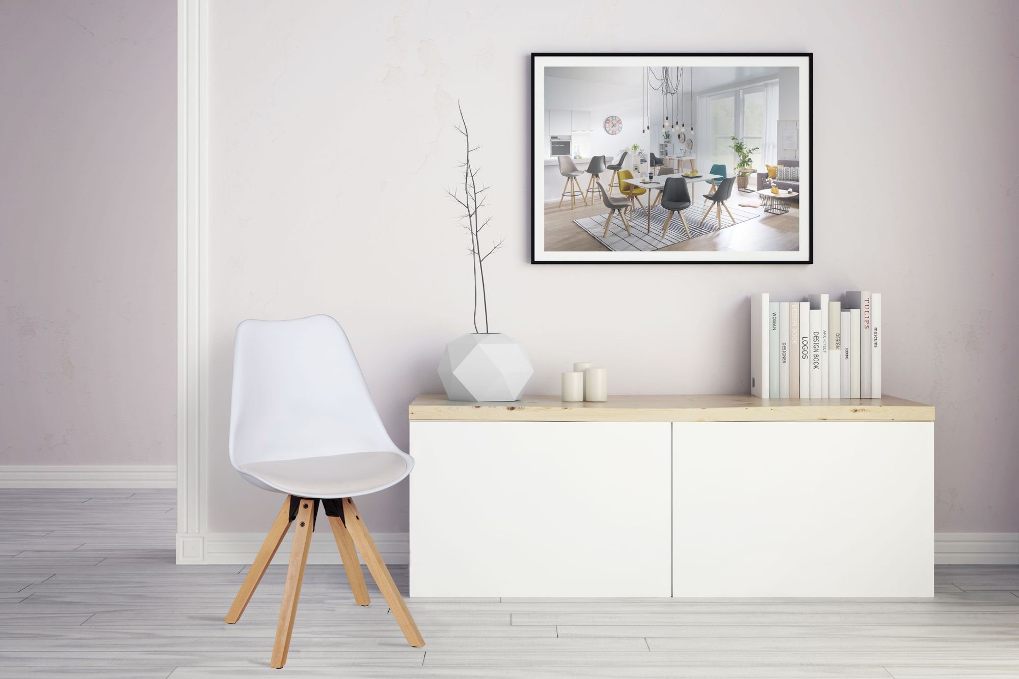 | Samtbezug KADIMA LUND: Esszimmerstuhl Weiß Stil Skandinavischer Weiß DESIGN - - Esszimmerstühle Holzbeine