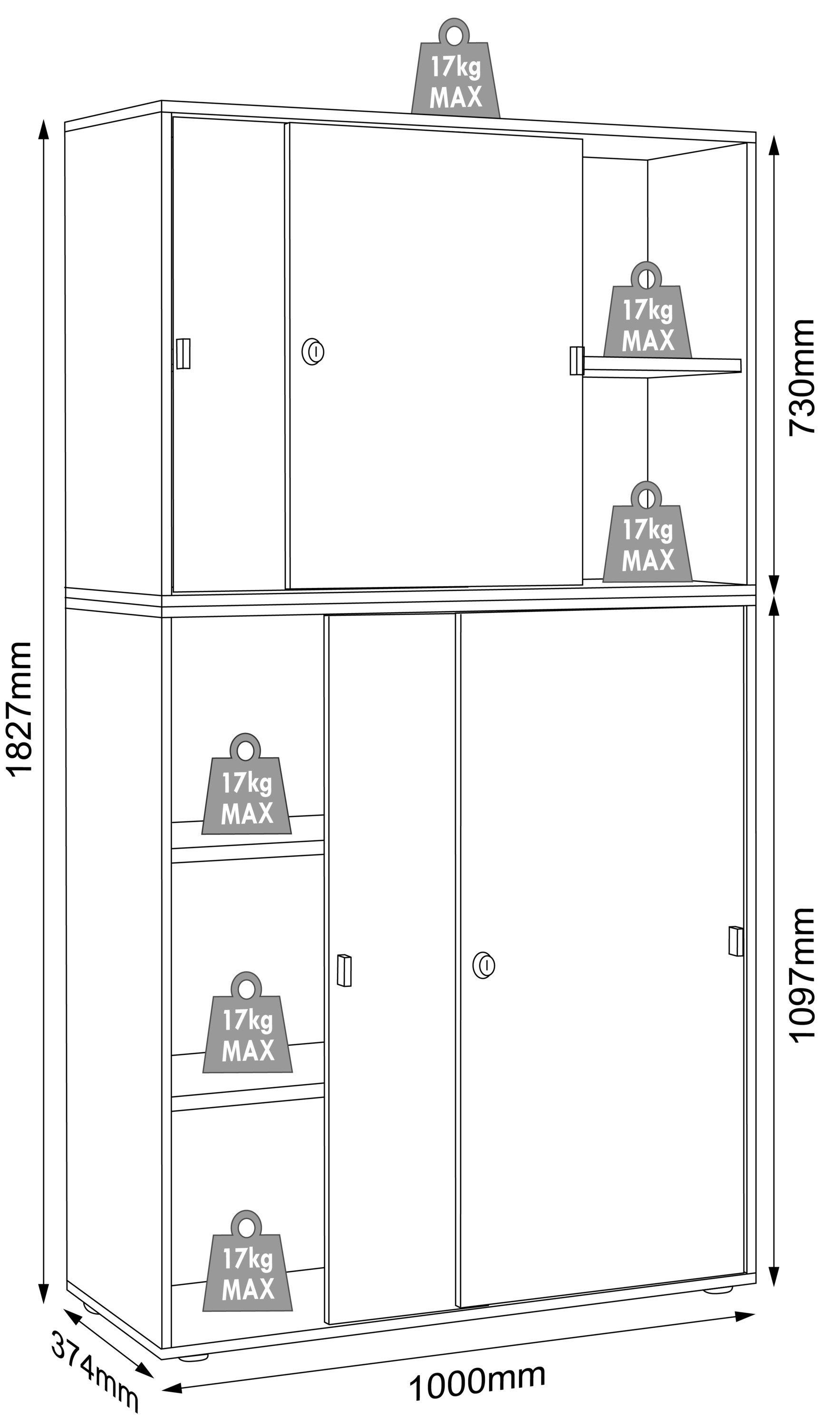 VCM Aktenschrank Arbeitszimmer Salia B. 100 x T. 37 x H. 183 cm Aktenschrank mit 5 Fächern, Schiebetüren, für Büro und Homeoffice – Bild 5 von 5