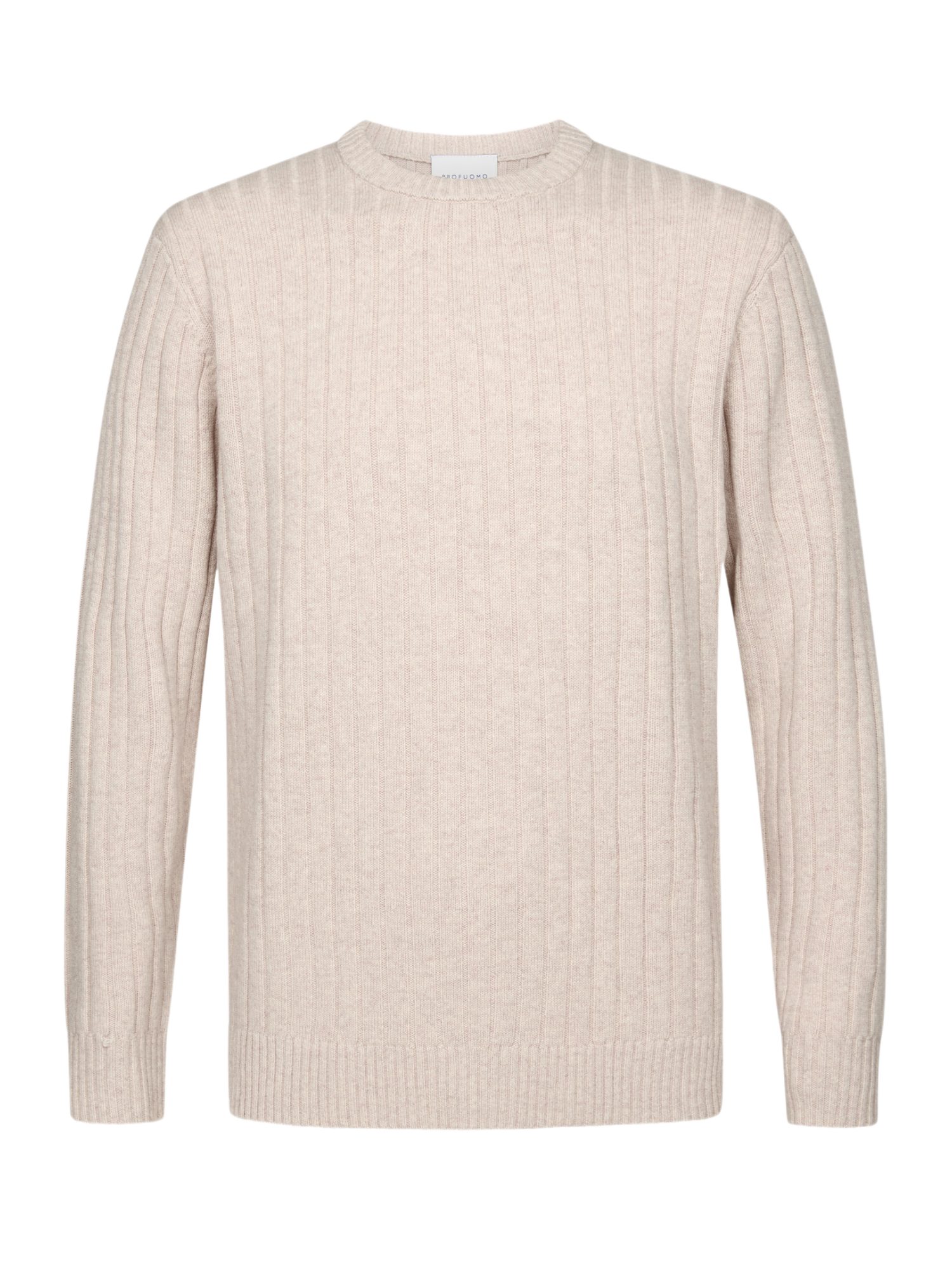 Profuomo Strickpullover natur,Casual,Wolle,Strukturiert,Rundhals,Lang,Regular Fit
