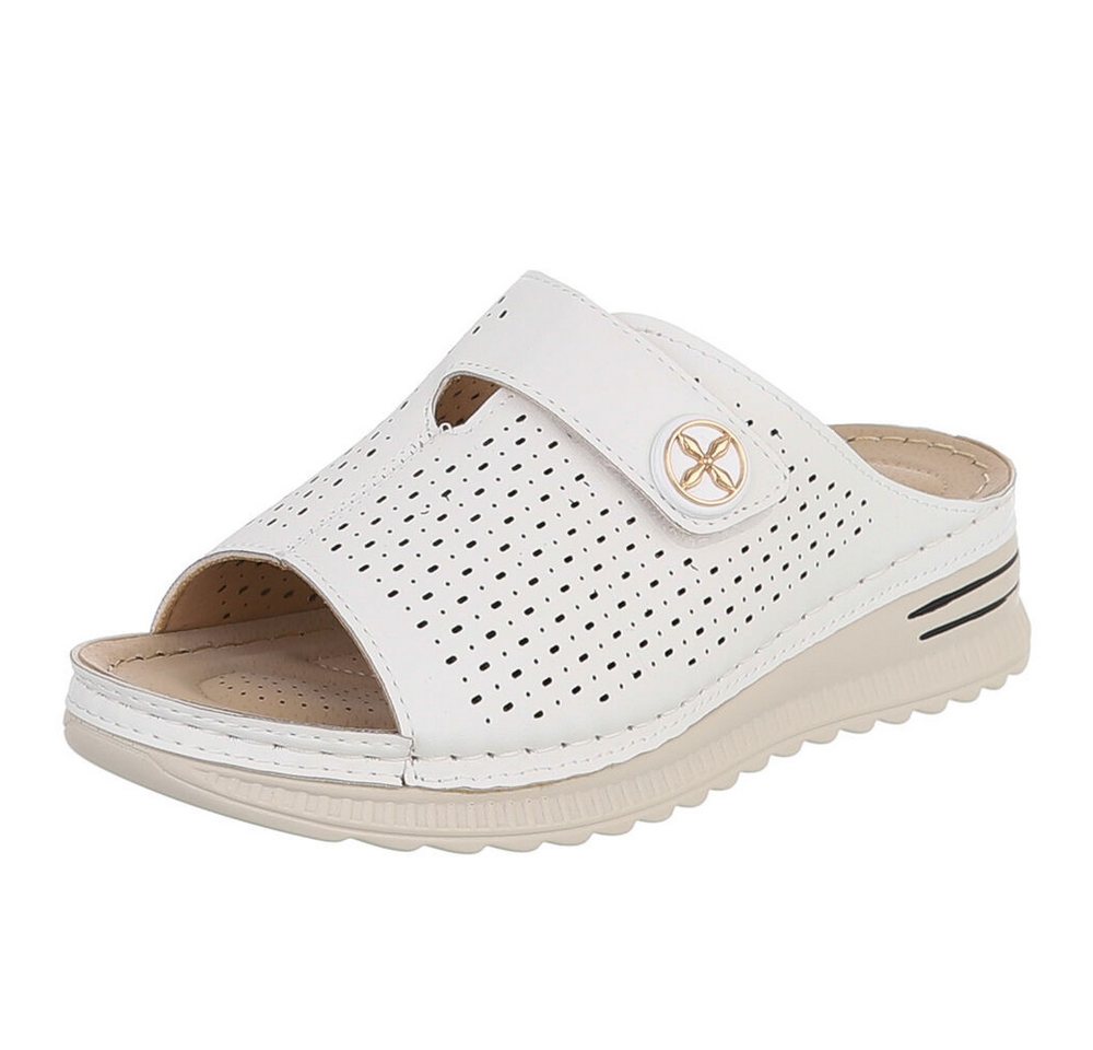 Ital-Design Damen Pantolette mit Lochung und Schmuckdetail Plateausandaletten (91849149) Keilabsatz/Wedge Keilsandaletten in Weiß