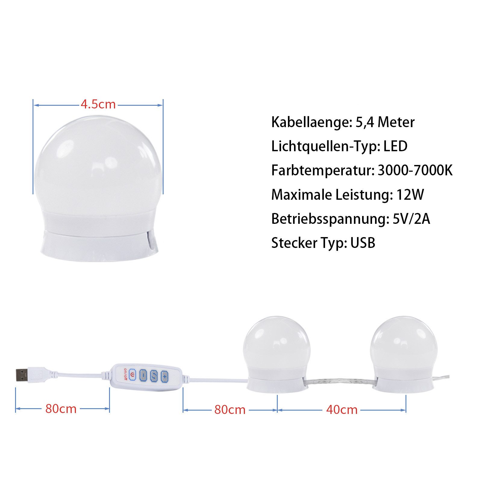 Ofcasa LED Spiegelleuchte 3 Lichtfarben Hollywood-Leuchten günstig online kaufen