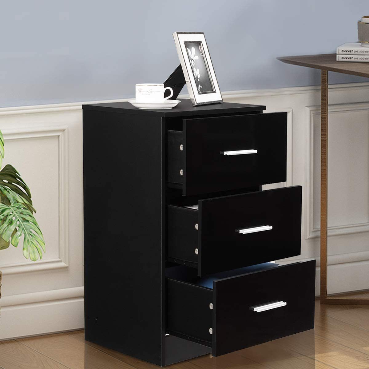COSTWAY Nachttisch (1-St), mit 3 Schubladen, Büroschrank Beistelltisch 37x34x66,5cm