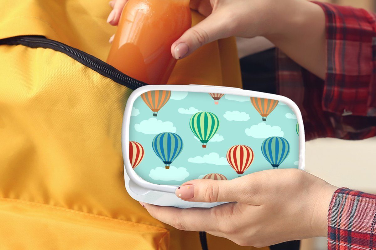 MuchoWow Lunchbox Muster Brotdose, Brotbox - Kunststoff, für und Luft Kinder weiß für (2-tlg), Mädchen - Ballon, Jungs und Erwachsene