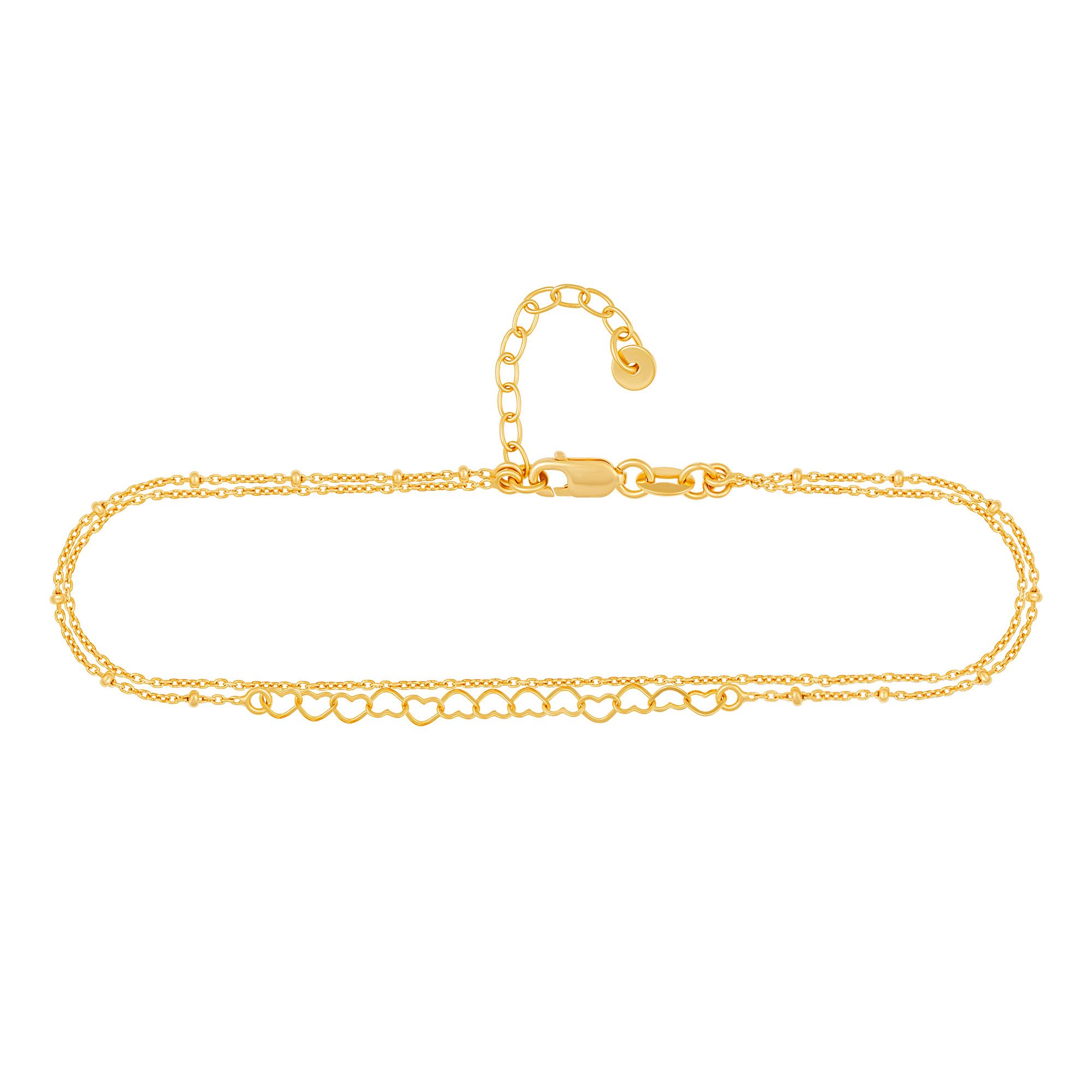 CAÏ Fußkette 925 Silber vergoldet zweireihig Herzen