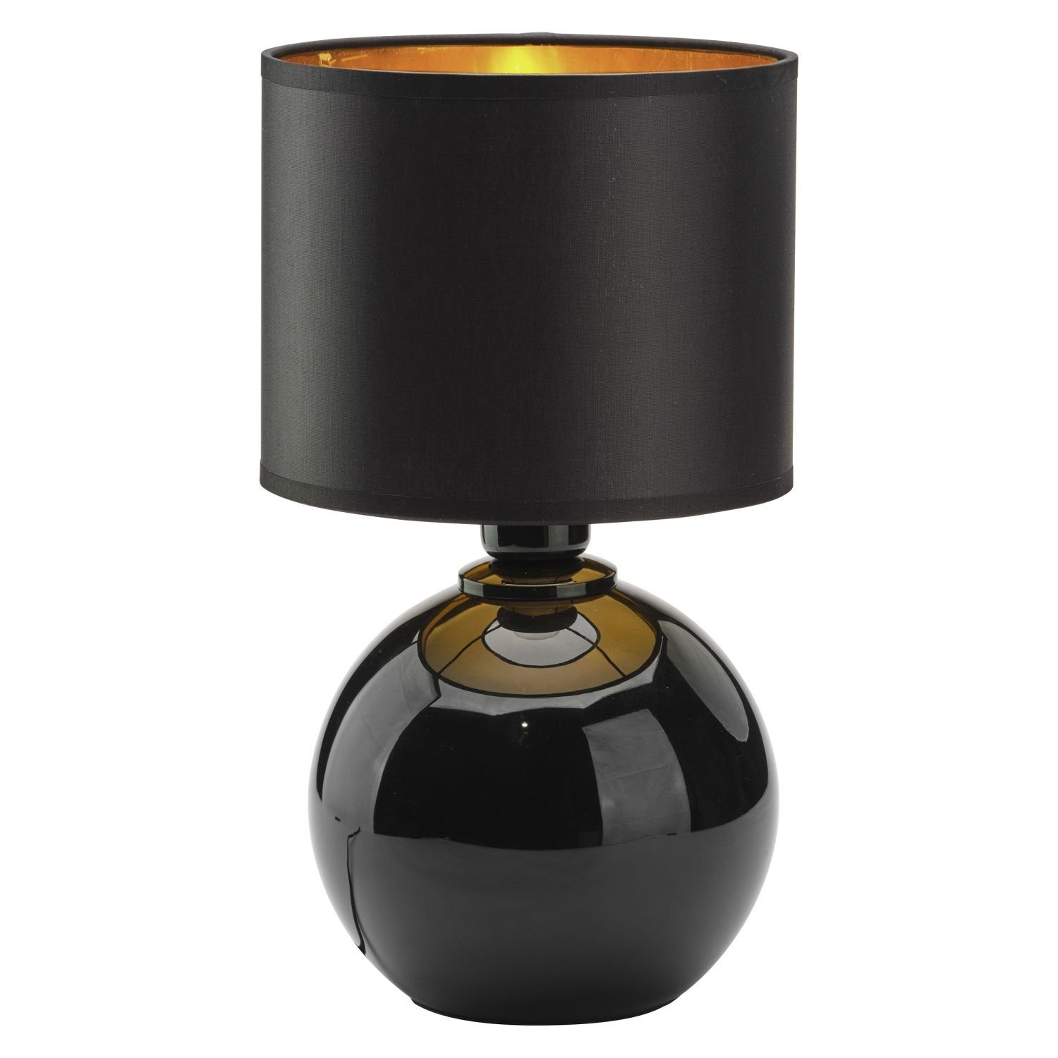 Licht-Erlebnisse Tischleuchte AMADO, ohne Leuchtmittel, Schwarz Gold E27 36 cm Stoff Glas Modern Nachttisch Wohnzimmer