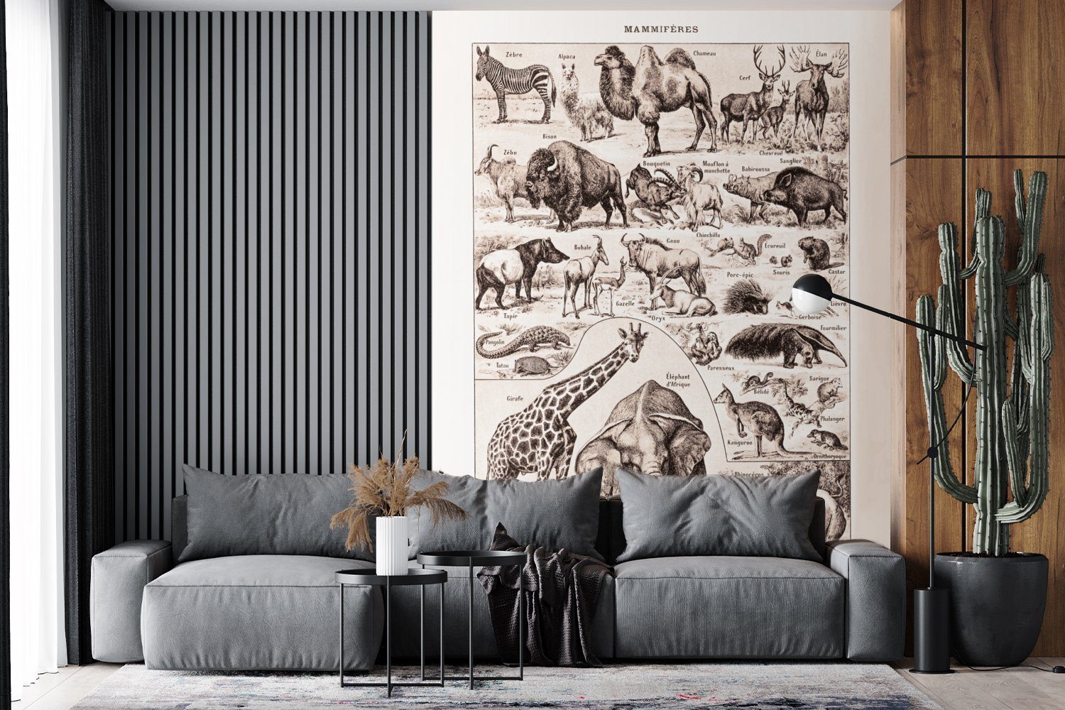 für Montagefertig Schwarz Tapete Tiere MuchoWow Fototapete Wohnzimmer, Vinyl - bedruckt, Matt, Wandtapete St), Elefant - (4 Weiß, -