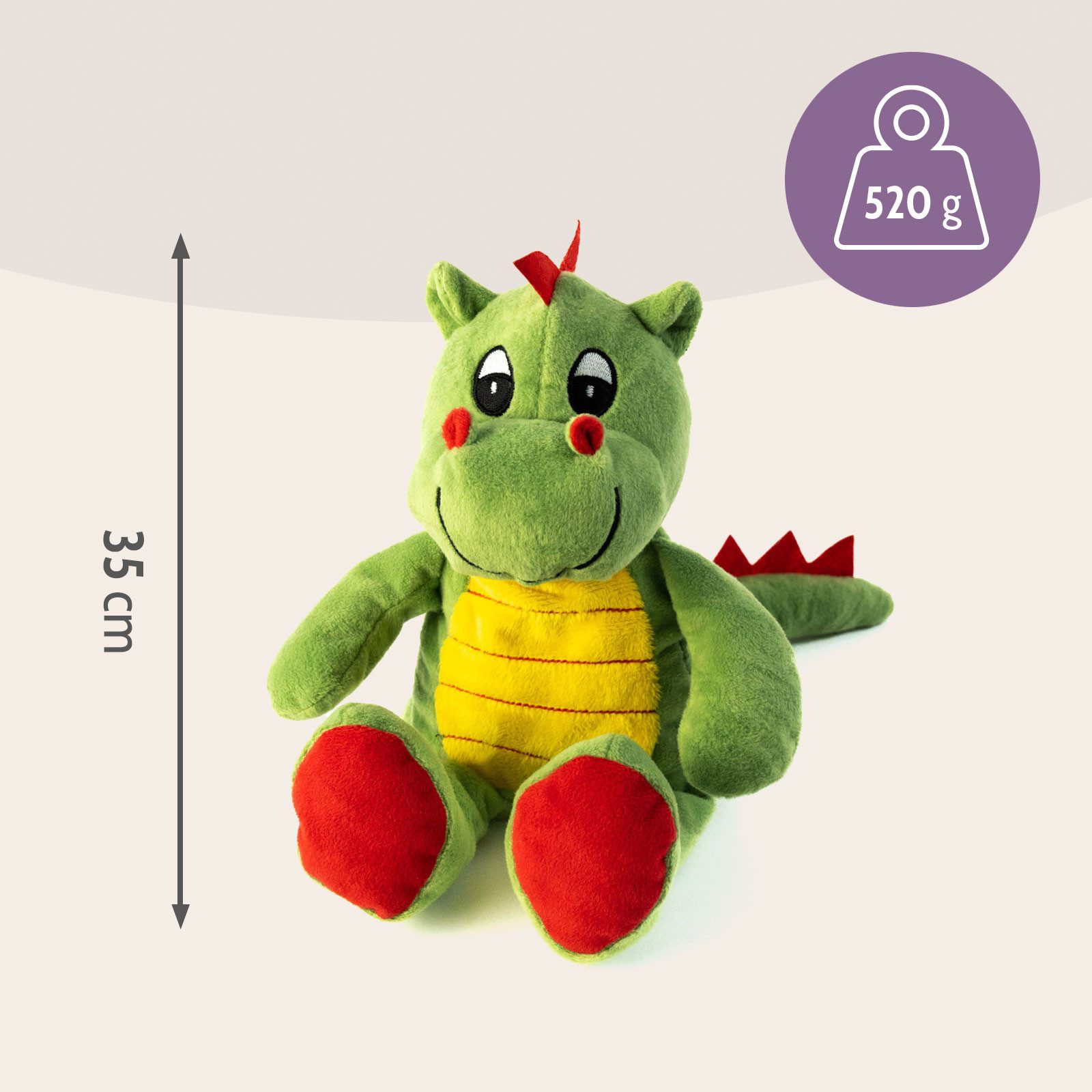 Habibi Plush Wärmekissen Habibi Premium Wärmetier Stofftier 1962 Drachenbaby grün