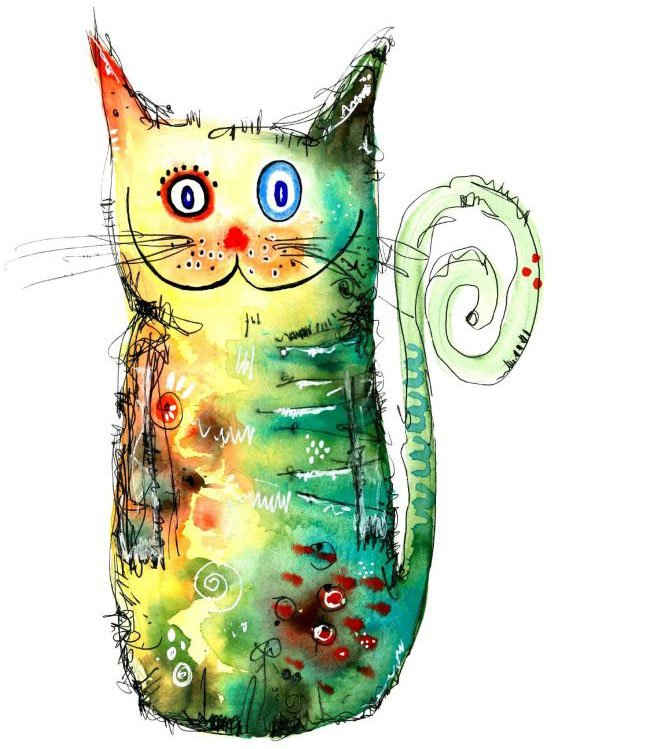 Wall-Art Wandtattoo Bunte Katze Crazy Cat (1 St), selbstklebend, entfernbar