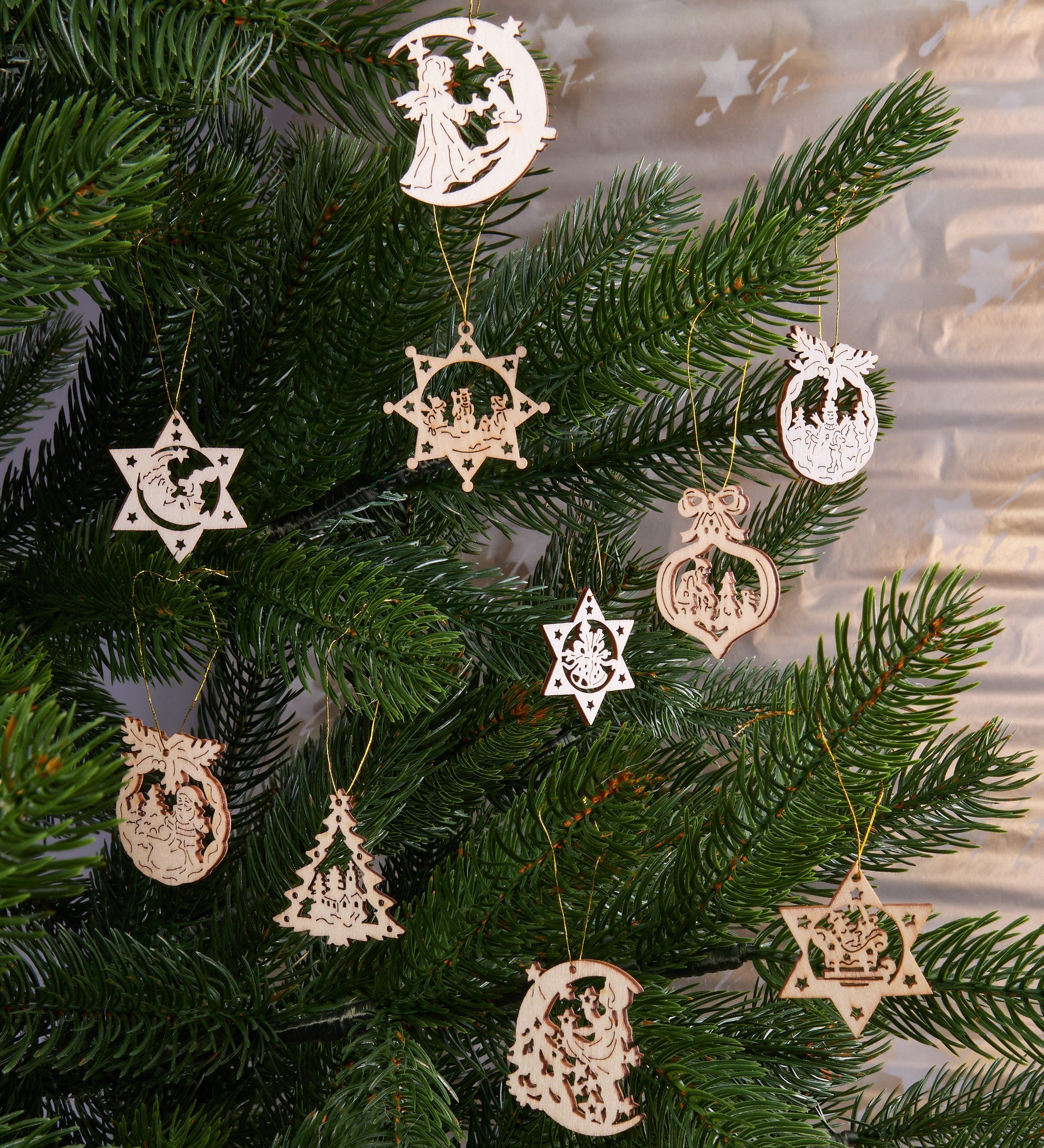 BRUBAKER Christbaumschmuck Weihnachtsbaumschmuck Set (48-tlg), Christbaumanhänger aus Holz - Weihnachtsanhänger zum Basteln Bemalen