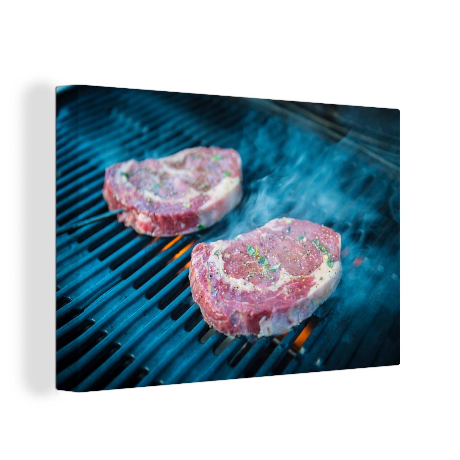 OneMillionCanvasses® Leinwandbild Fleisch auf dem Grill, (1 St), Wandbild Leinwandbilder, Aufhängefertig, Wanddeko, 30x20 cm