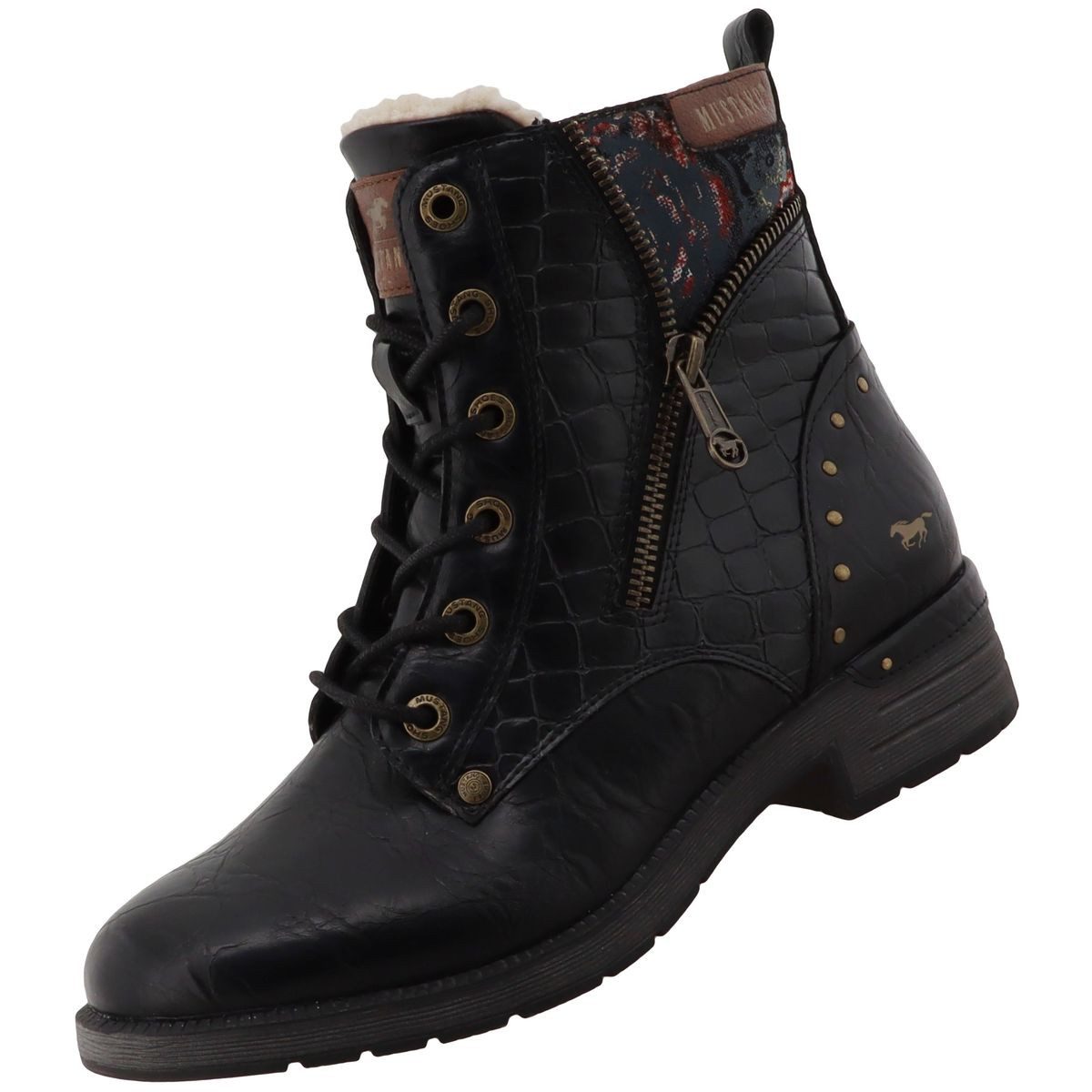 Mustang Shoes 15M0072013-black-multi Stiefelette Gefütterter Schnür-Stiefel mit tollen Akzenten