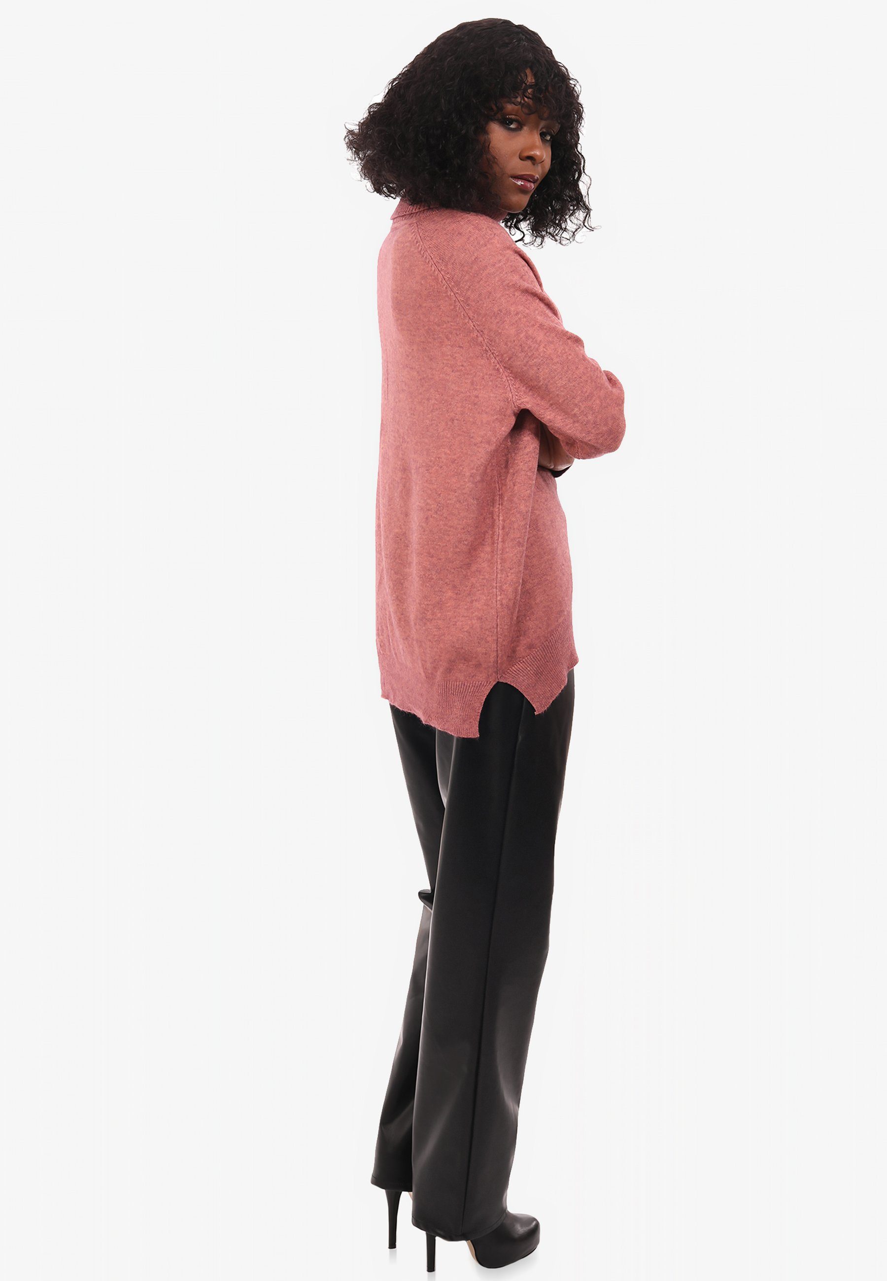 aus YC Feinstrick altrosa Fashion Rollkragen & mit Style Pullover Strickpullover in Unifarbe