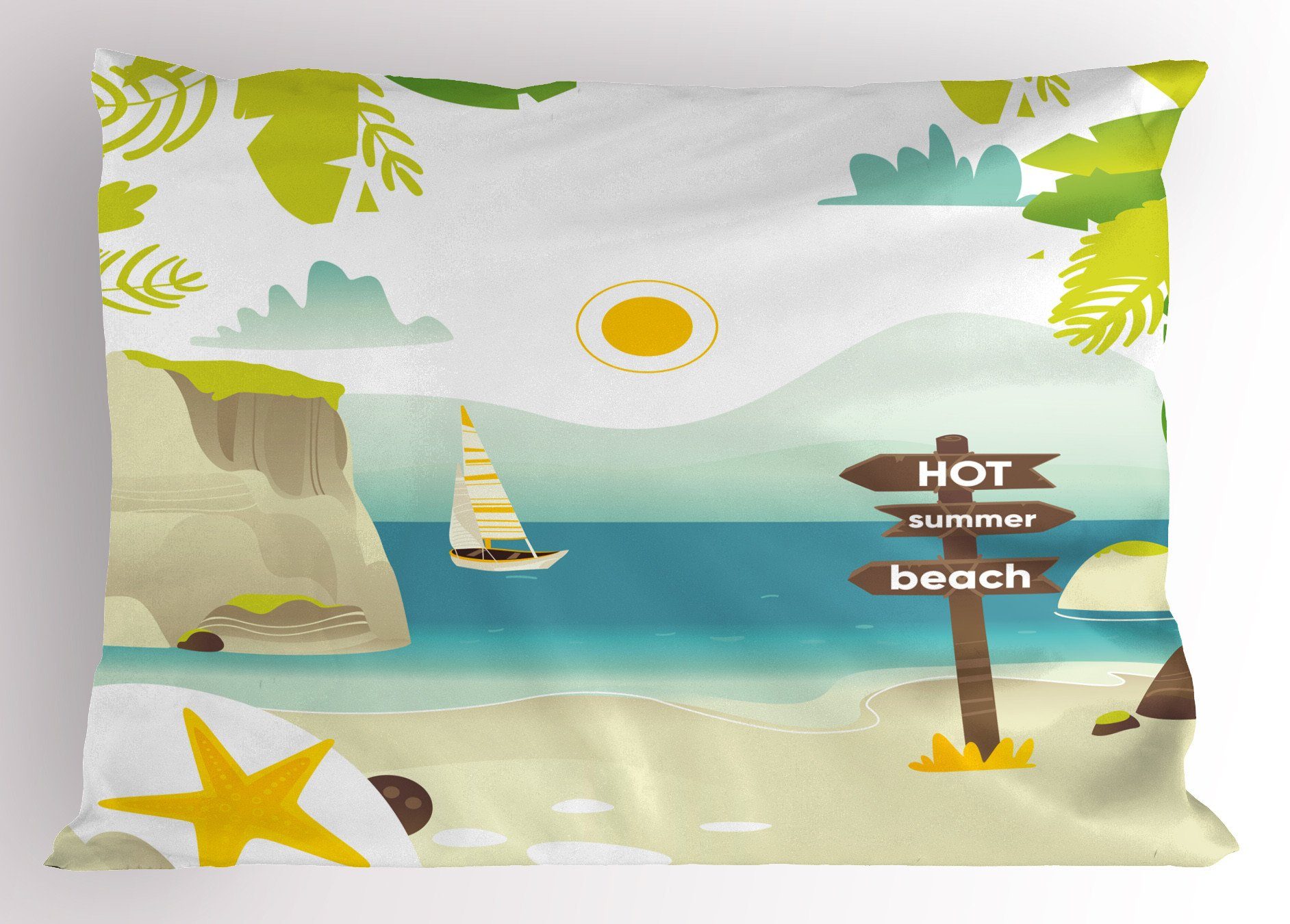 Gedruckter Summer Abakuhaus Stück), Grafik-Strand Size Kissenbezug, (1 King Kissenbezüge Botanik Hot Dekorativer Standard Meer
