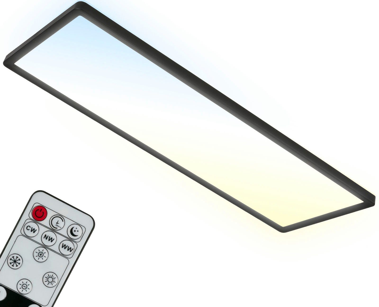 Briloner Leuchten LED Panel 58x20x3cm, SLIM, Fernbedienung, LED Neutralweiß, Küche 23W, Warmweiß, integriert, Tageslichtweiß, fest Schlafzimmer, - Kaltweiß, Wohnzimmer, 7403015 über Farbwechsler, Schwarz, Deckenlampe, CCT