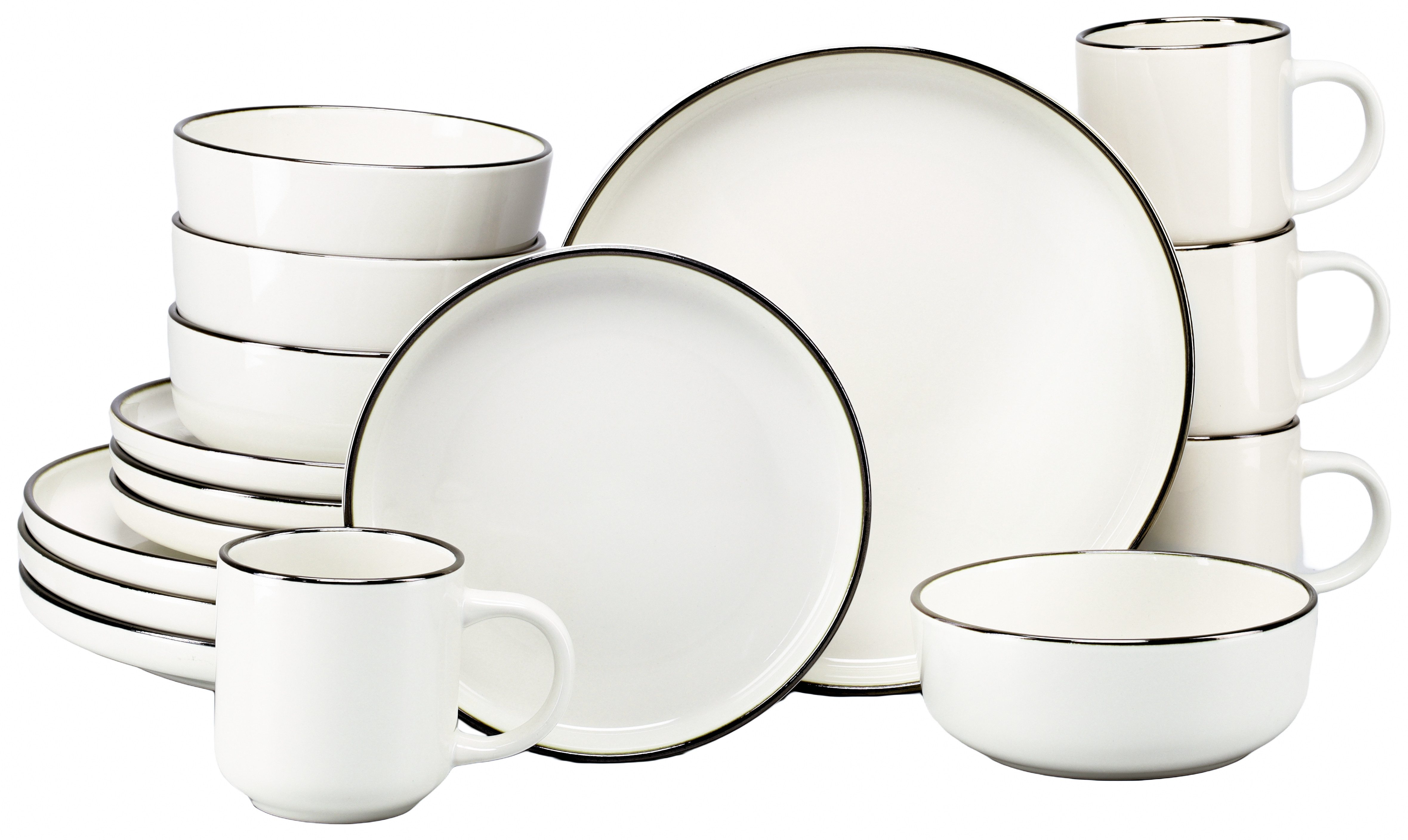 CreaTable Kombiservice Nordic Festive, Service 16-tlg. (16-tlg), 4 Personen, Steinzeug, Minimalistisches Design, Dezente goldene Akzente