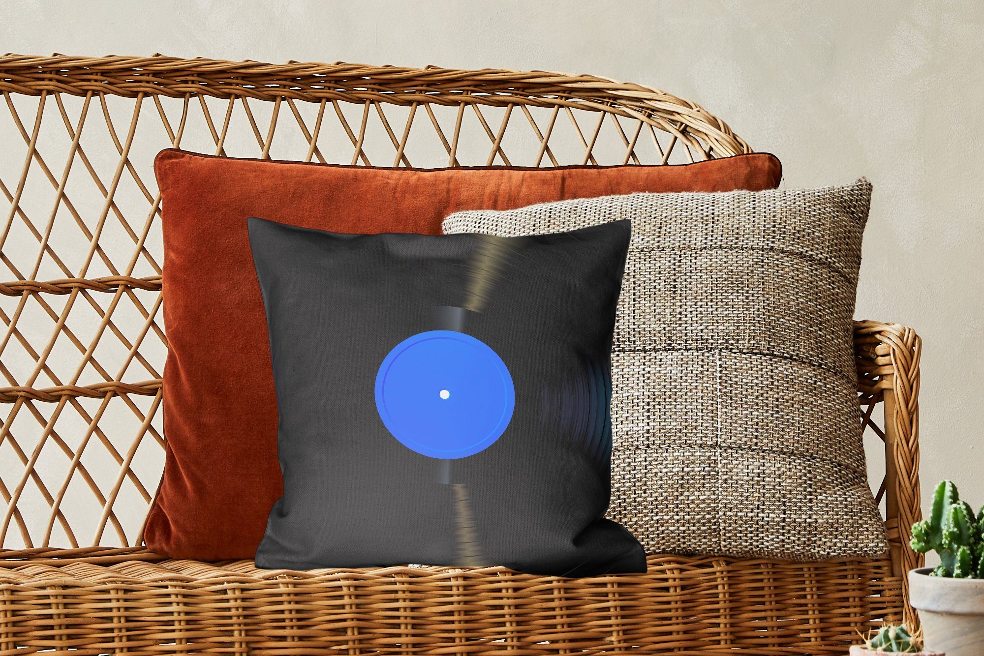 Zierkissen - Deko, für Schlafzimmer, Dekokissen Wohzimmer, mit Vinyl, Vintage - - Sofakissen Füllung MuchoWow LP Blau